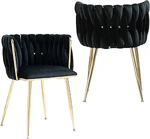Velvet Dining Chairs Set of 2 Hand Weaving Side Chair