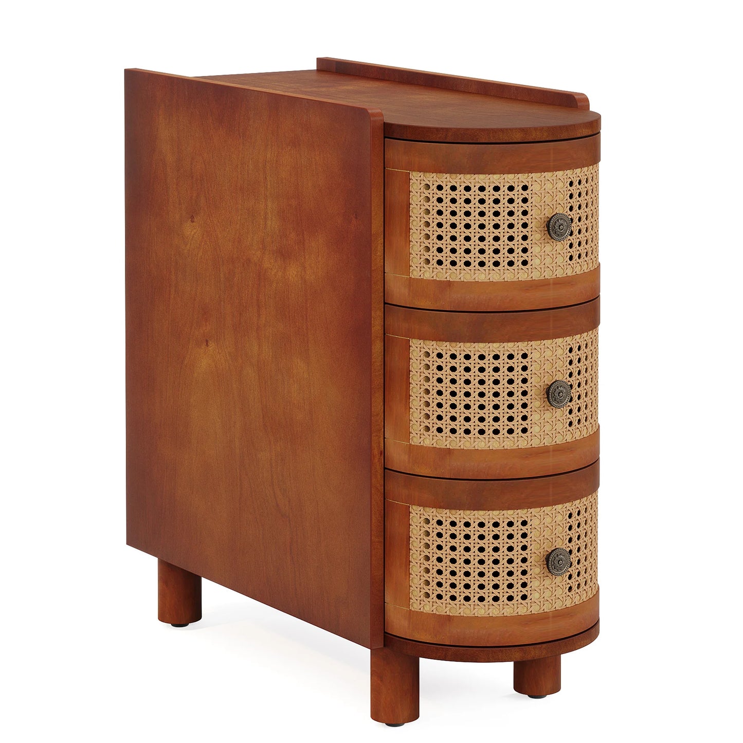 Tribesigns End Table Round Solid Wood Sofa Bedside Narrow Bedroom Side Table Nightstand with Drawer