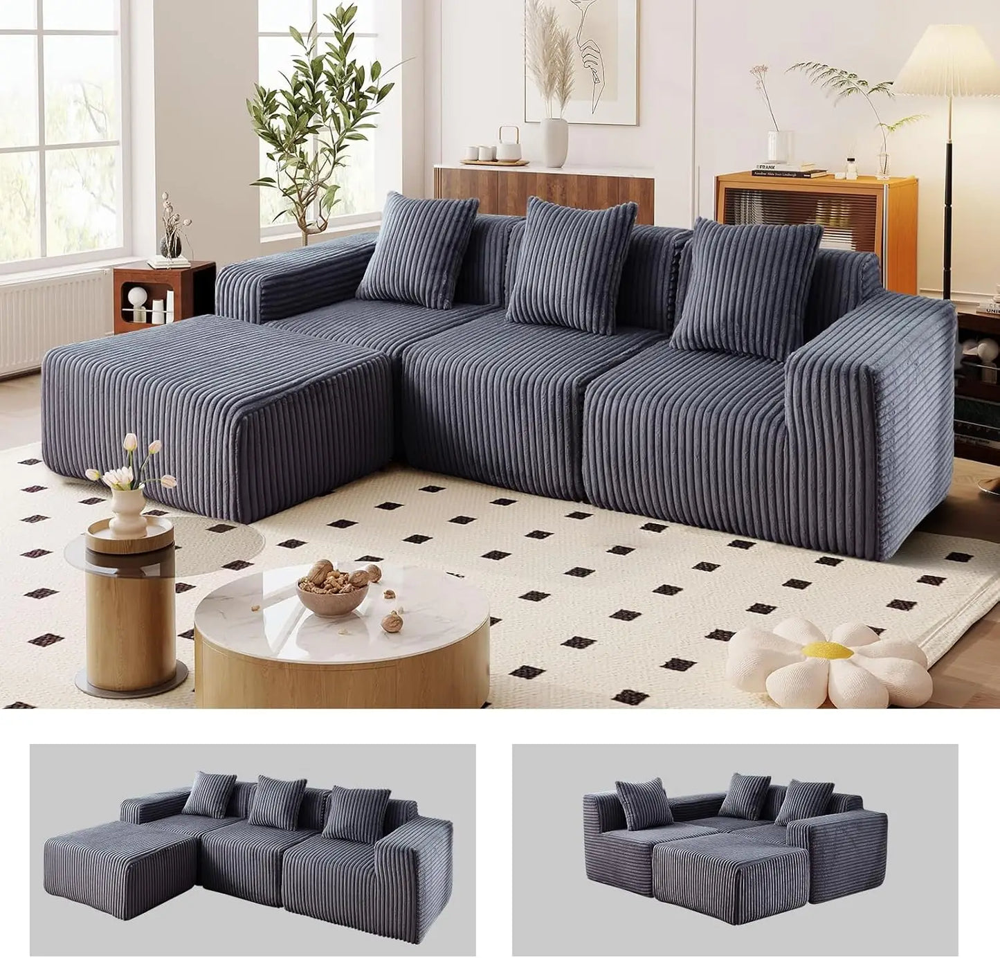 L-Shaped Free Combination Sofa,4Seater Corner Couch Deep Seat