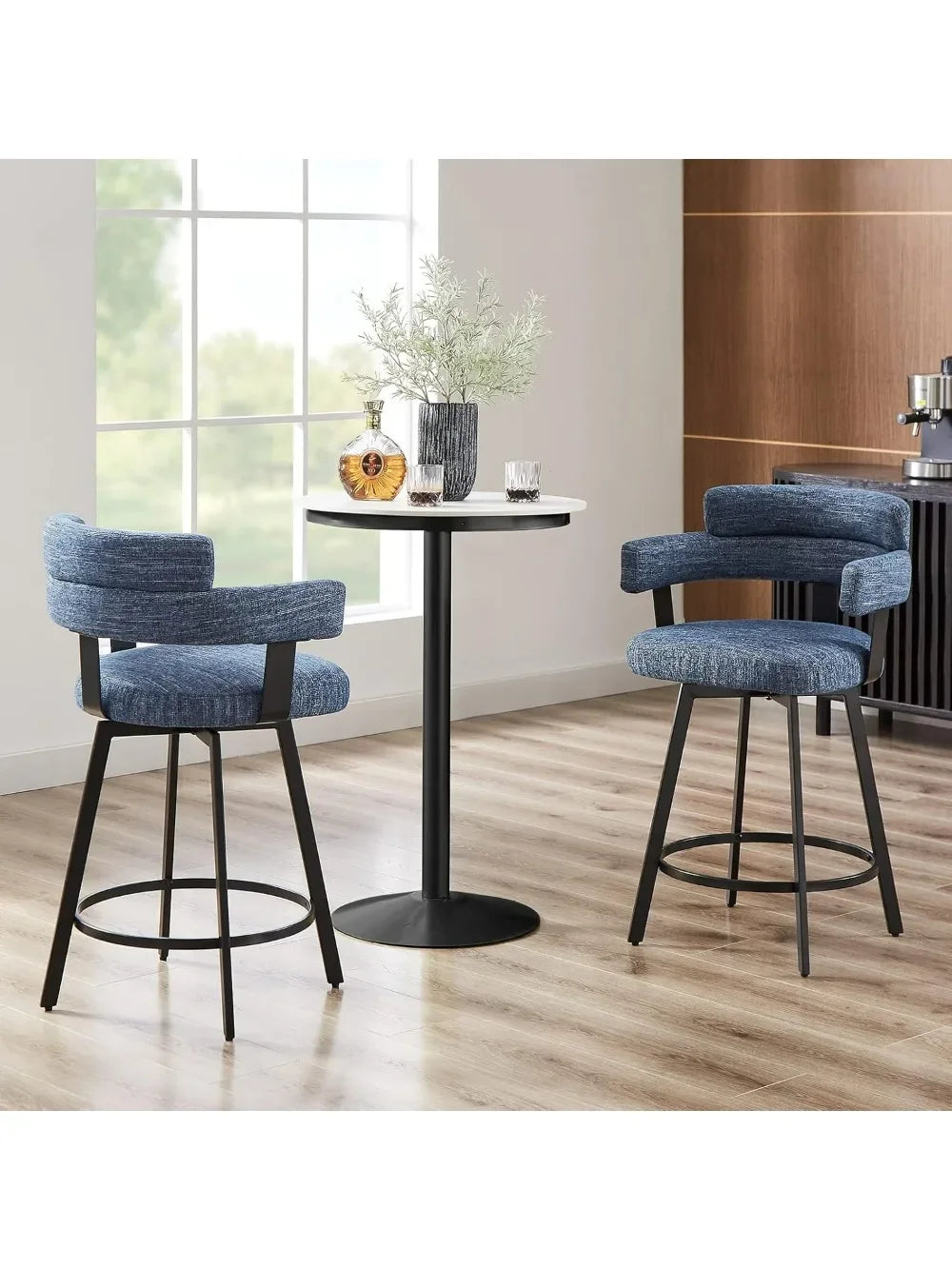 Bar Stools with Full Back Set of 2 with Linen Padded Back