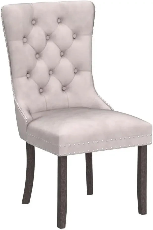 Tufted Dining Chairs Set of 6, Velvet - Solid Wood