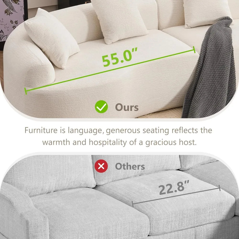 Oversized Sectional Sofa, Luxury Plush Chenille 4-Seater with 4 Throw Pillows