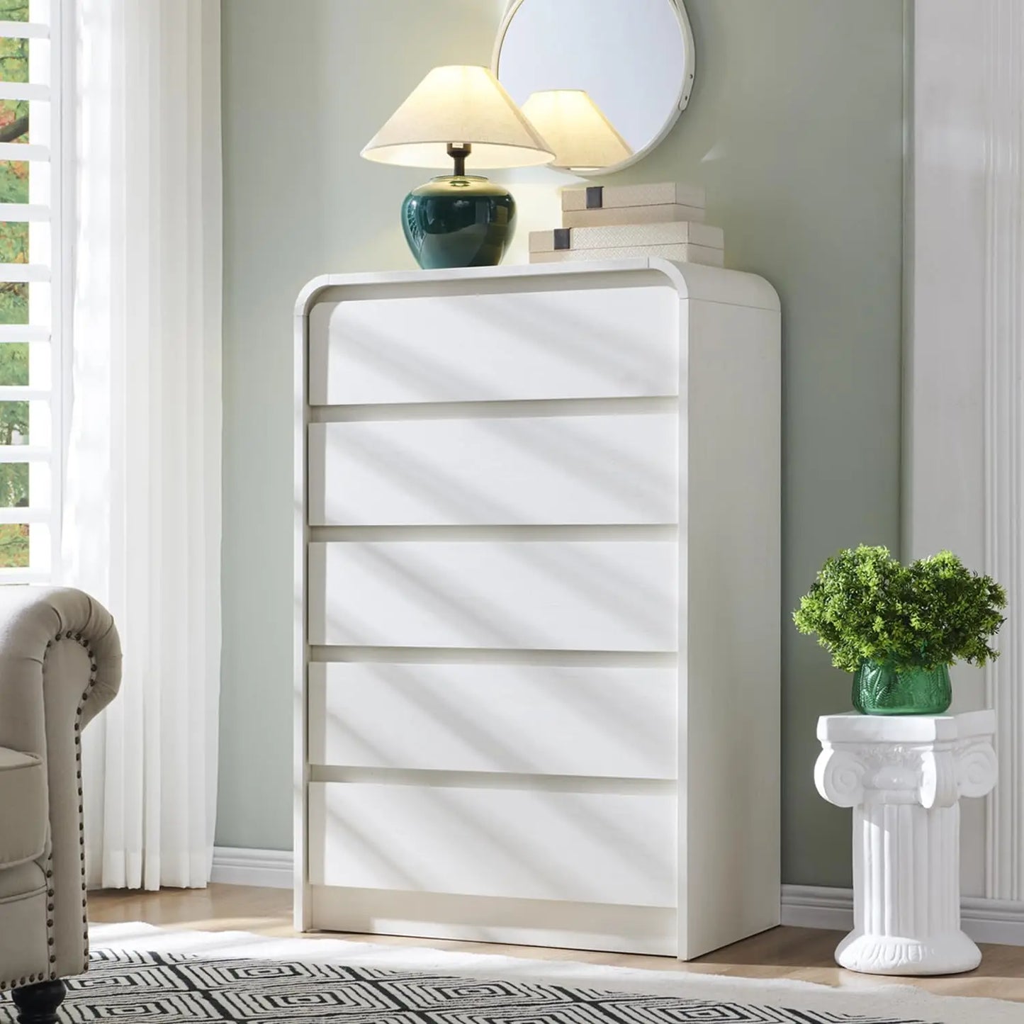 5 Drawers Dresser, Chest of Drawers w/Curved Profile Design