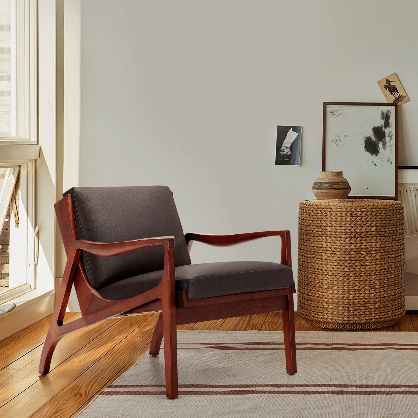 Accent Chair Upholstered Armchair with Solid Wood Frame