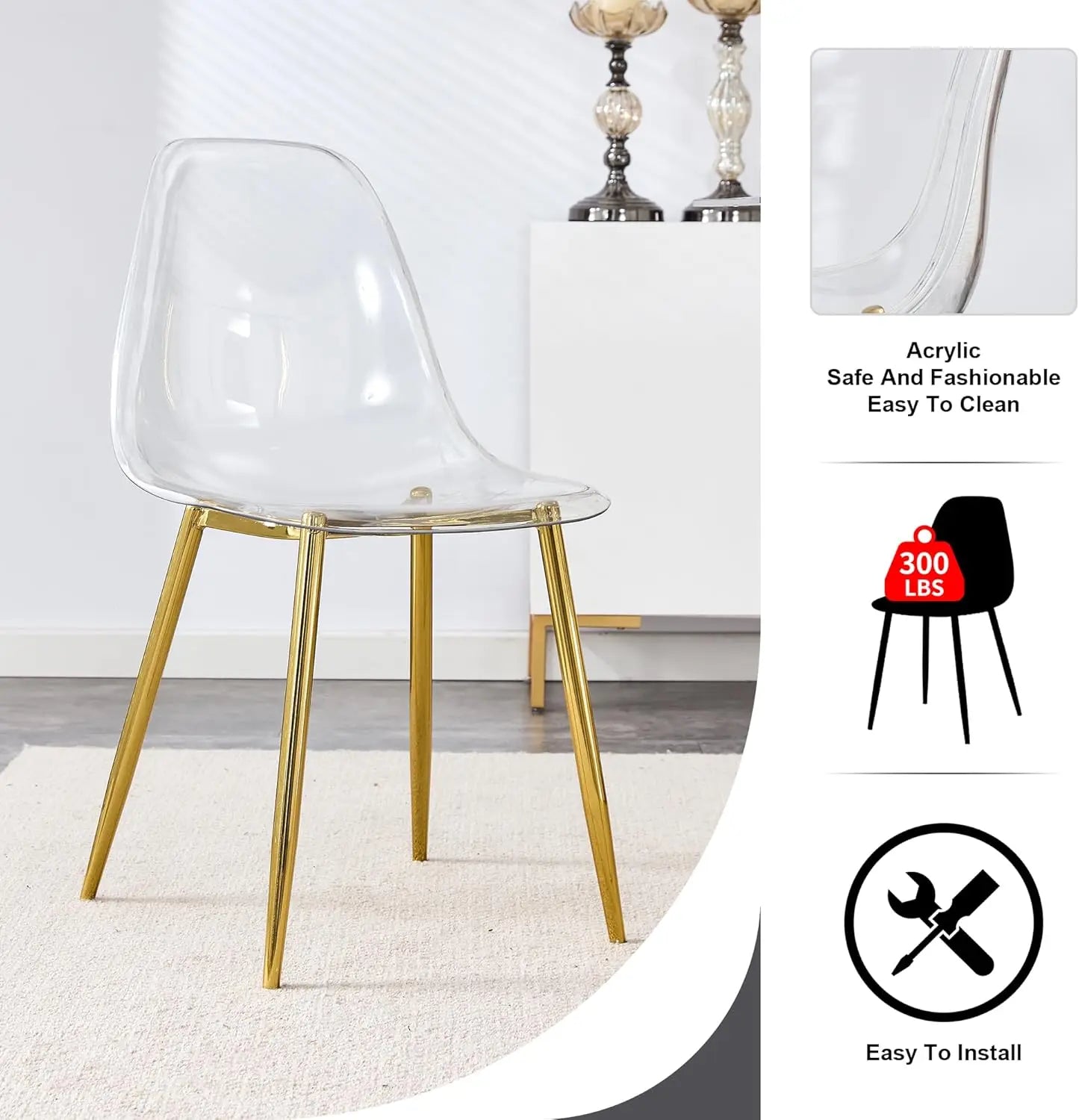 42'' Clear Round Glass Dining Table Set for 4, 5 Piece Circle Dinner Table Set, Modern Circular Kitchen and Chairs Set, Minimali