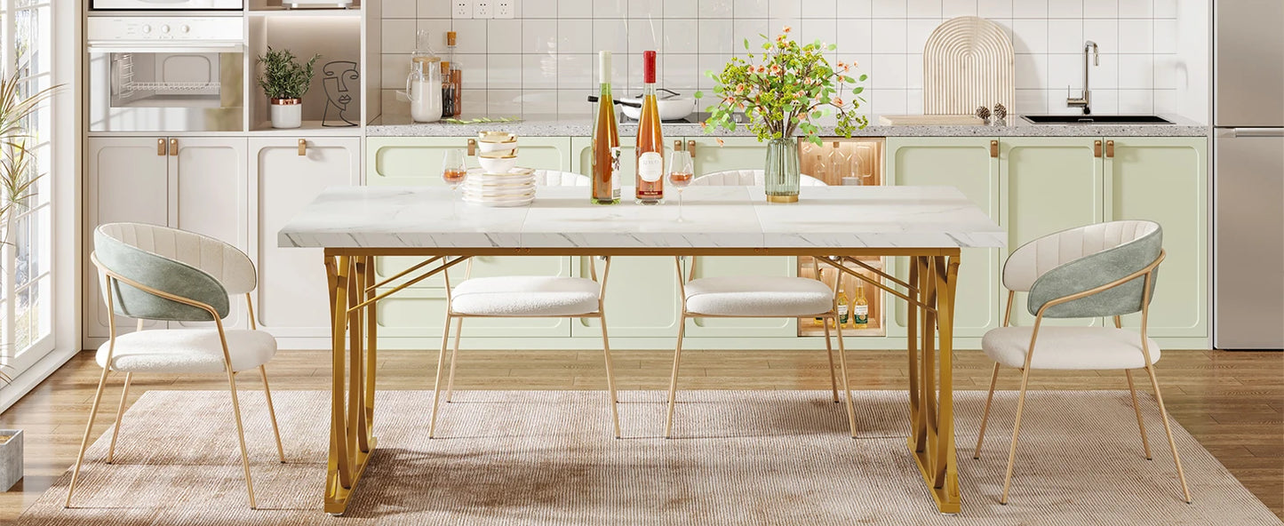 Tribesigns 63-Inch Rectangular Dining Table for 4 to 6, Modern Kitchen Table with Faux Marble Table Top, White Dinner Tables