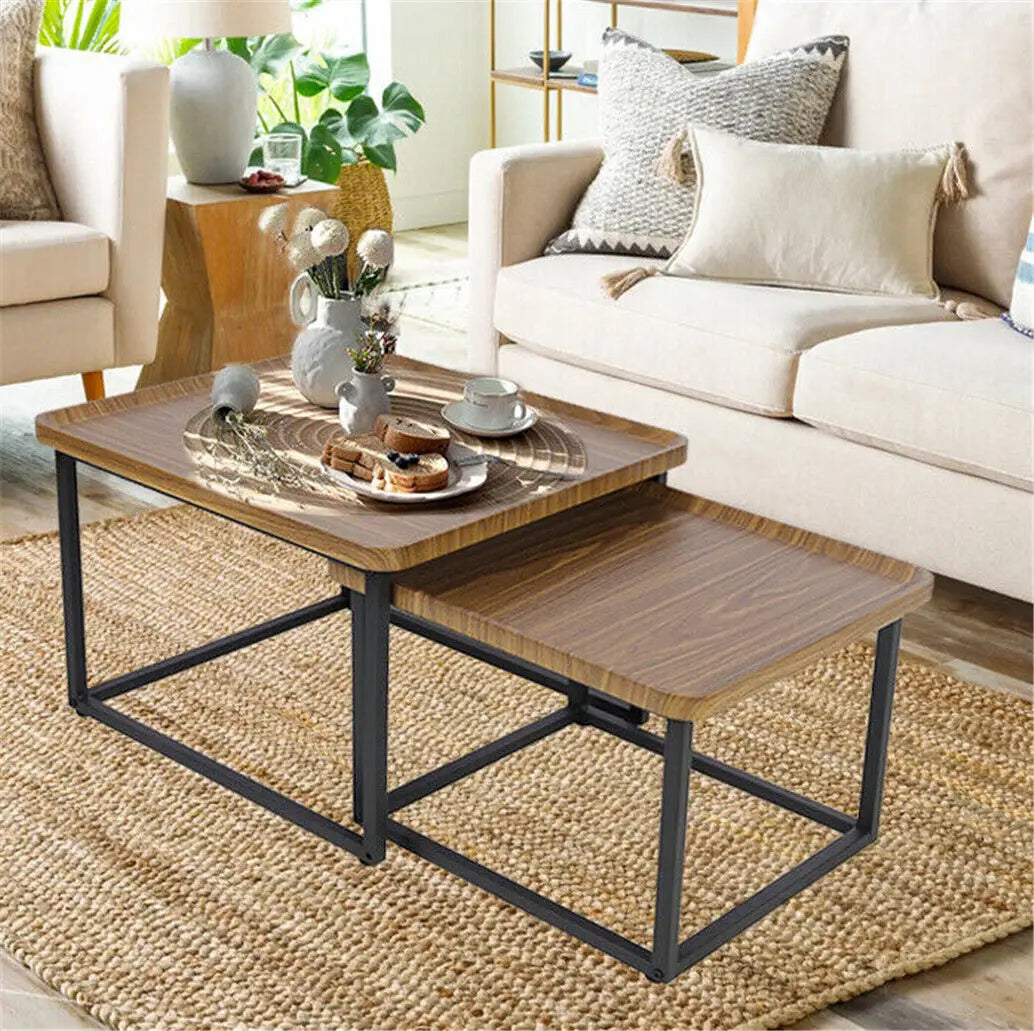 LUVODI Irregular Living Room Coffee Table Set Small Drop-shaped Solid Wooden Sofa Side End Table 2-in1 with Triangle Legs