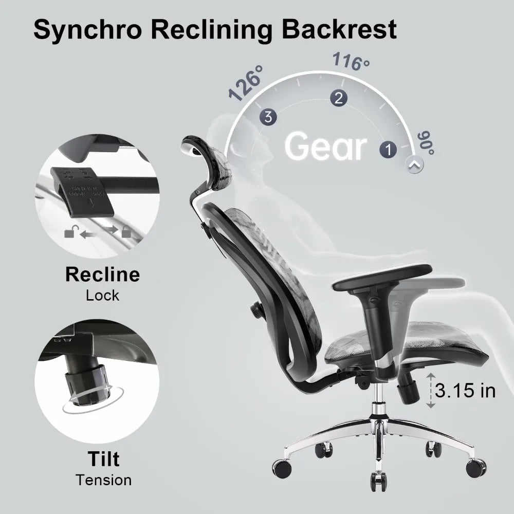 Office Chair with 3 Way Armrests Lumbar Support