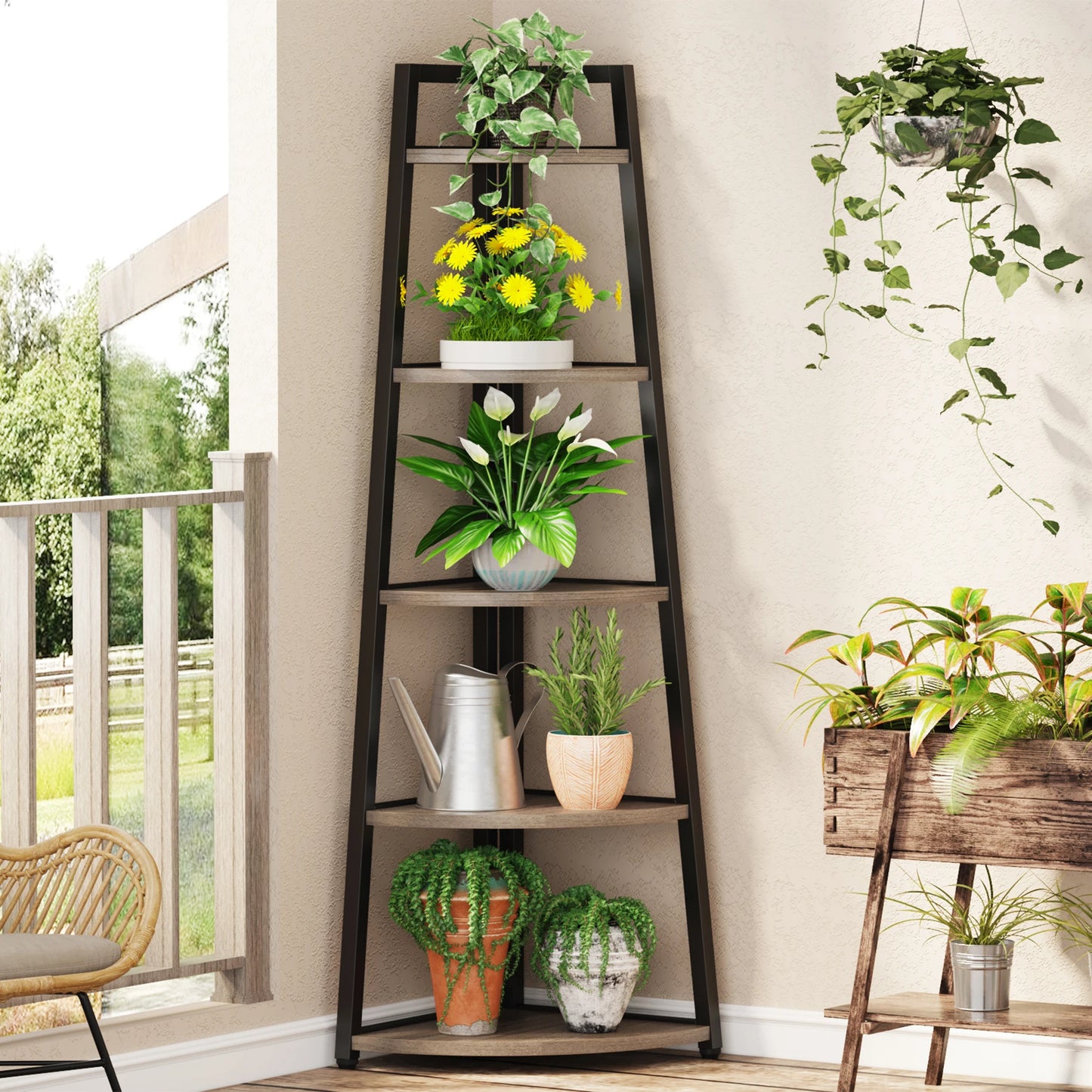 Corner Bookcase, Bookshelf with Rack Wood