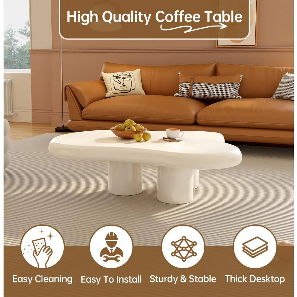 Coffee Table Cloud,Unique Wavy Design, Irregular Shape Living Room Coffee Table, Modern Aesthetic Cute Funky Indoor Center Table