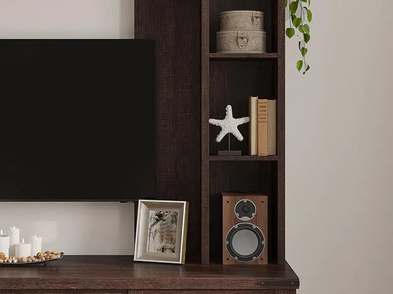 Wall TV Stand with 2 Doors, with LED & Power Outlets