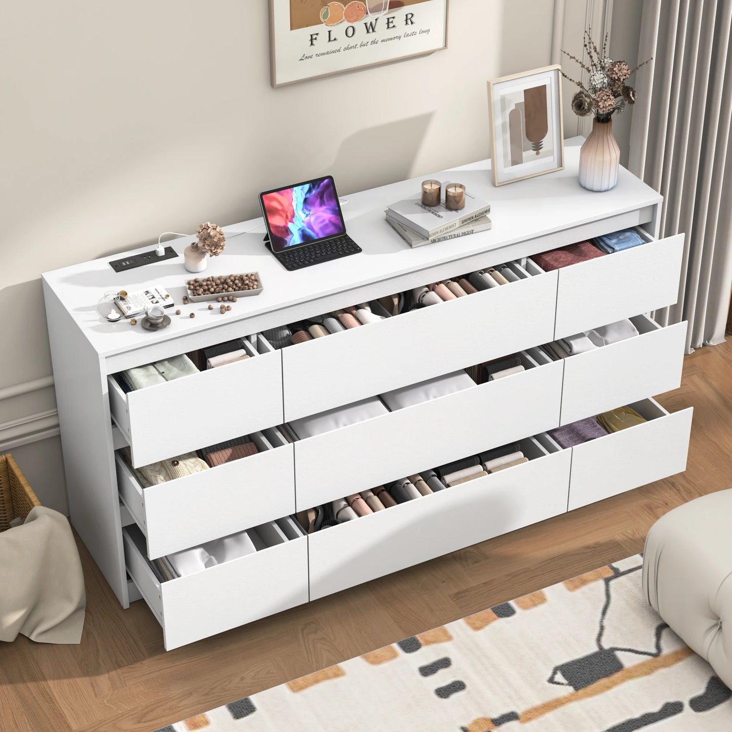 9 Drawer Dresser Chest of Drawers with Charging Station