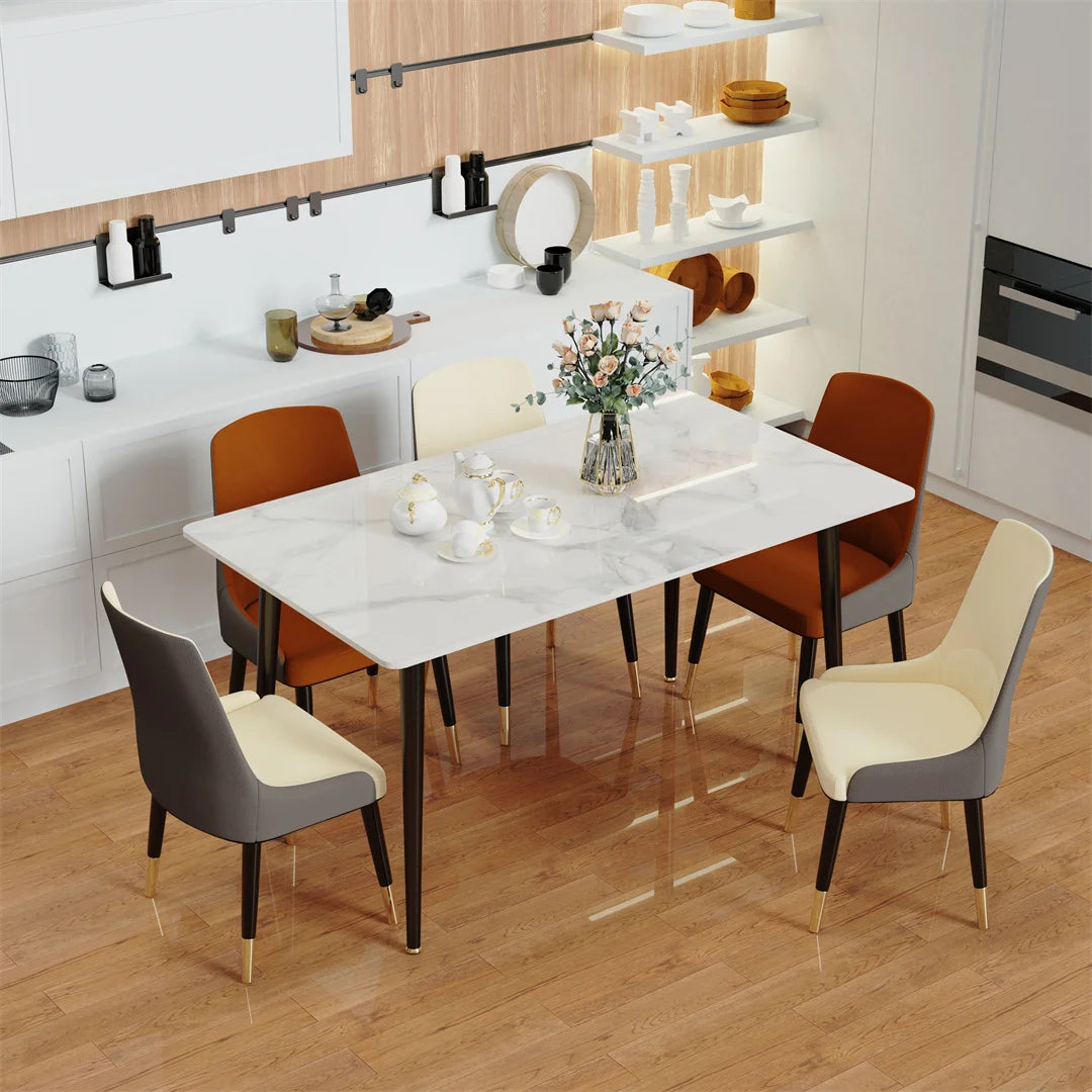 LUVODI 4-6 People Seats Marble Dining Table with Chair 1.2m Restaurant Kitchen Cafe Shop Coffee Table Furniture with Metal Legs