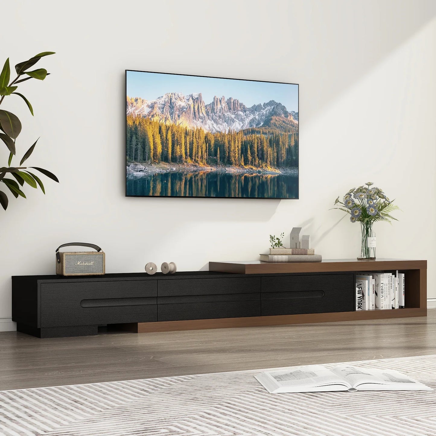 Extendable TV Stand for Up to 120"TV, 82-110 w/3 Drawers