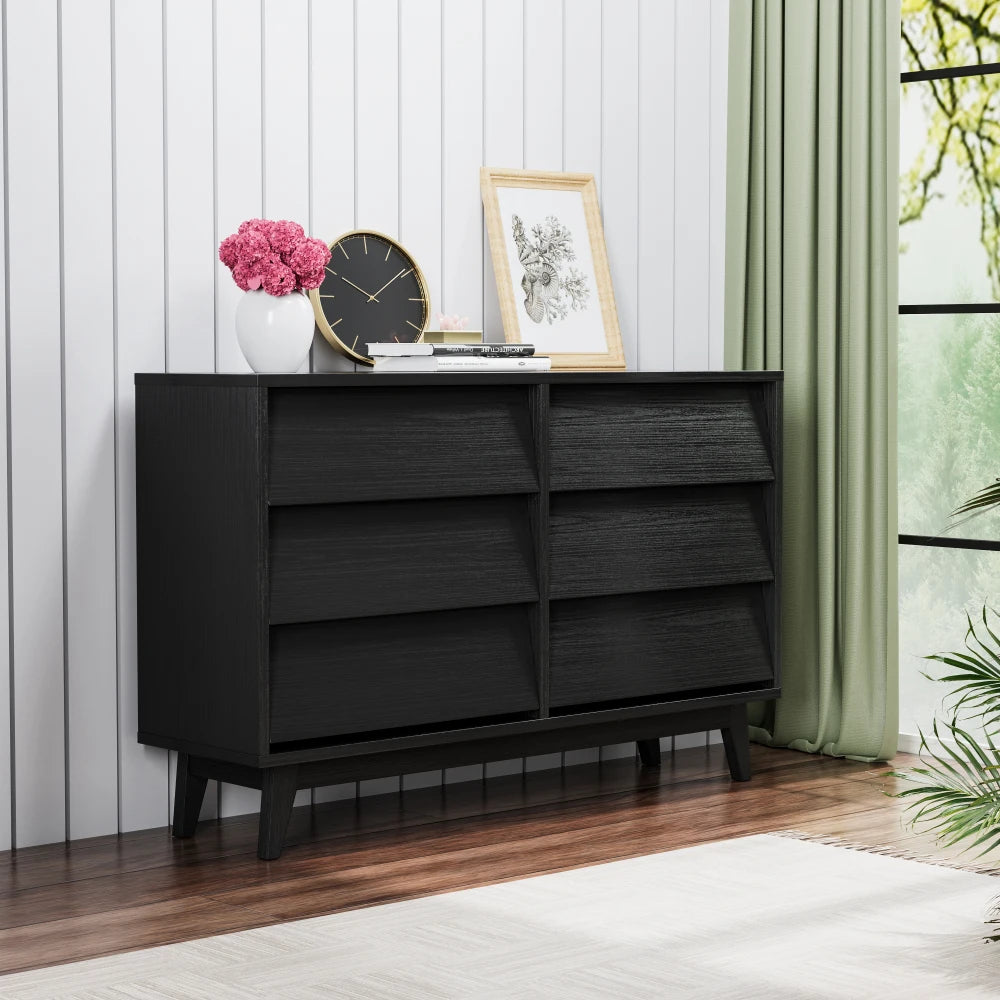 6 Drawer Double Dresser, Wood Chest of Drawers