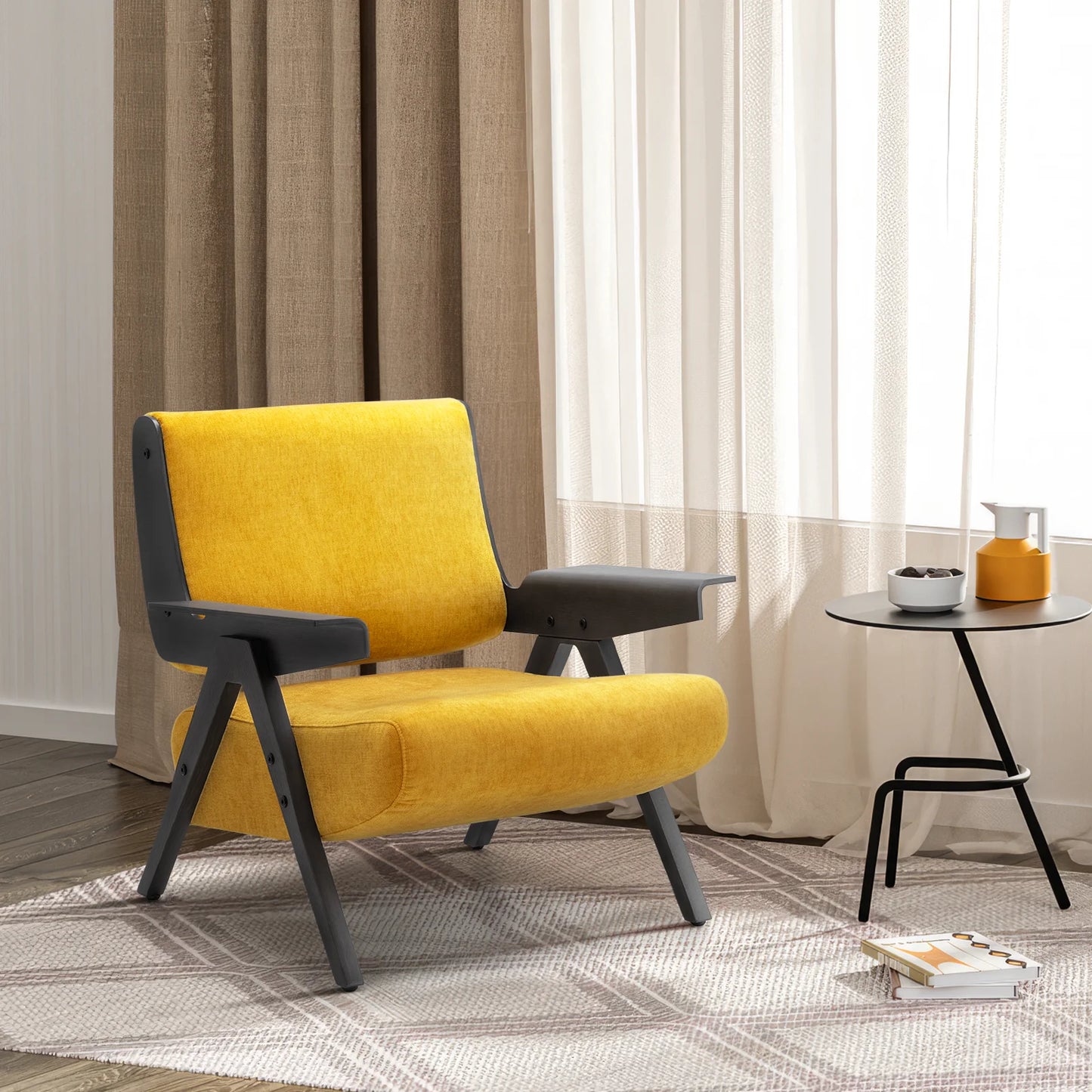 Accent Chair Upholstered Armchair with Solid Wood Frame