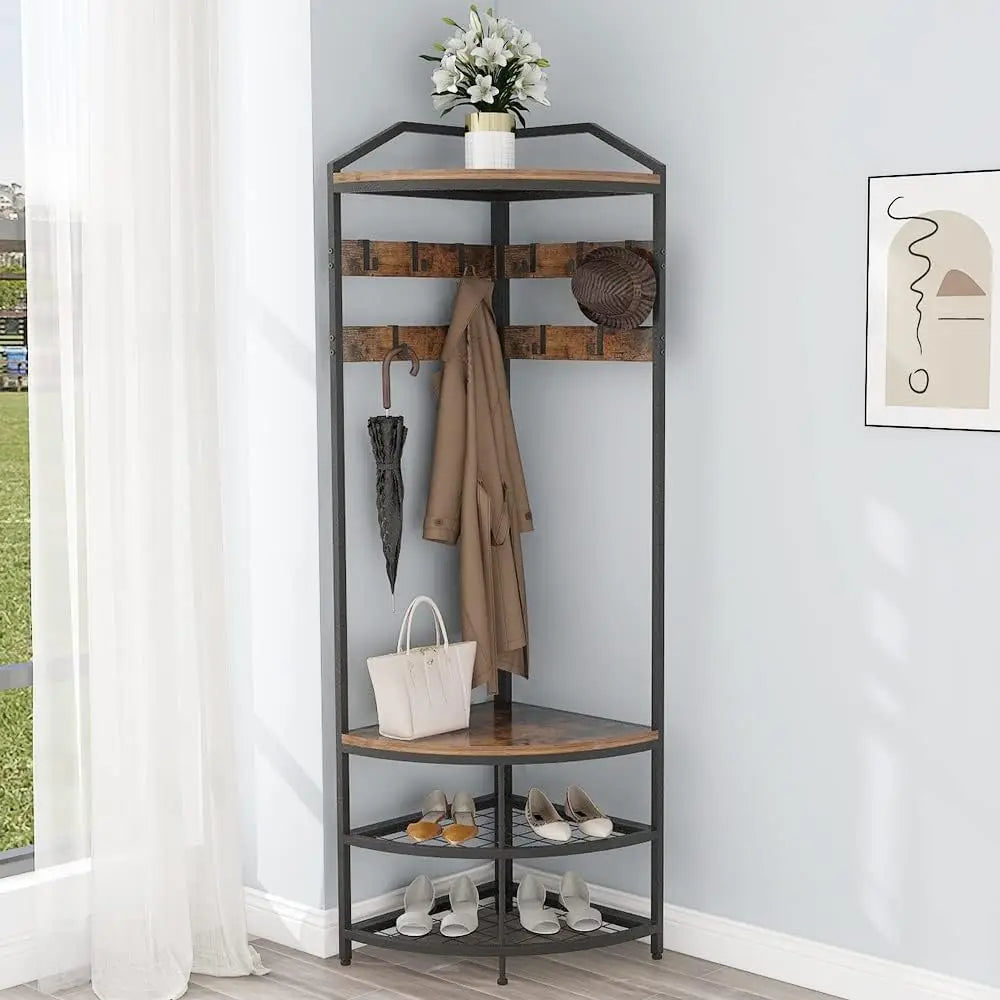Entryway Coat Rack with Shoes Shelf Organizer