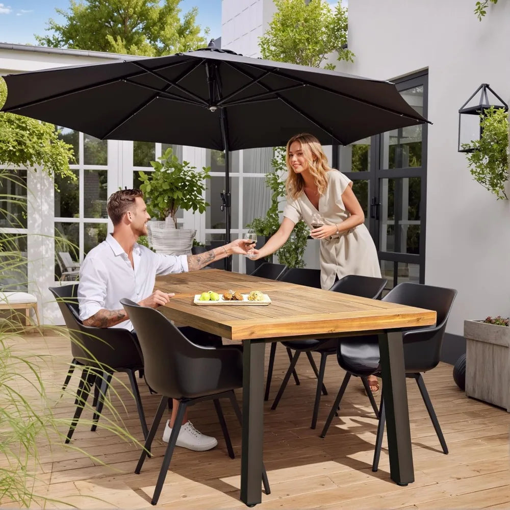 Acacia Wood Dining Table 6-Person Indoor Outdoor Tables with Iron Legs, Sandblast Finish, Natural Stained, Dining Table