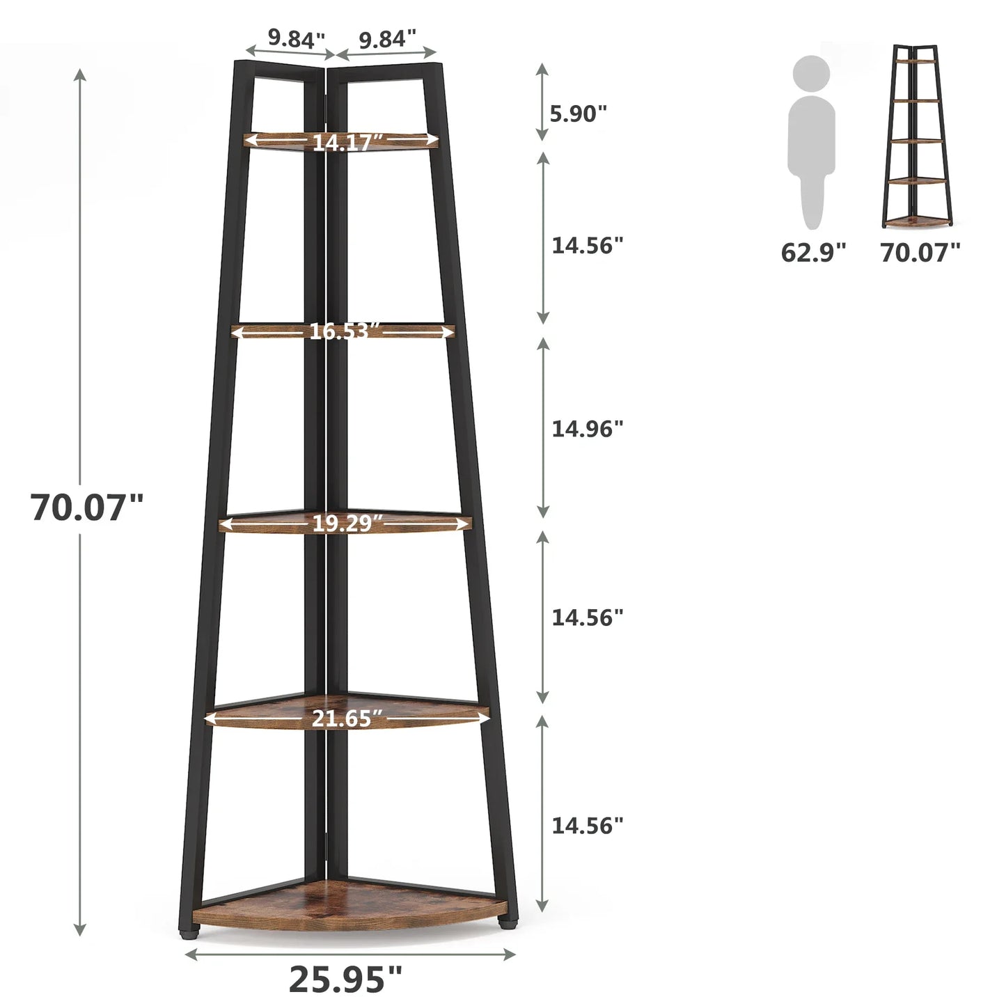 Corner Bookcase, Bookshelf with Rack Wood