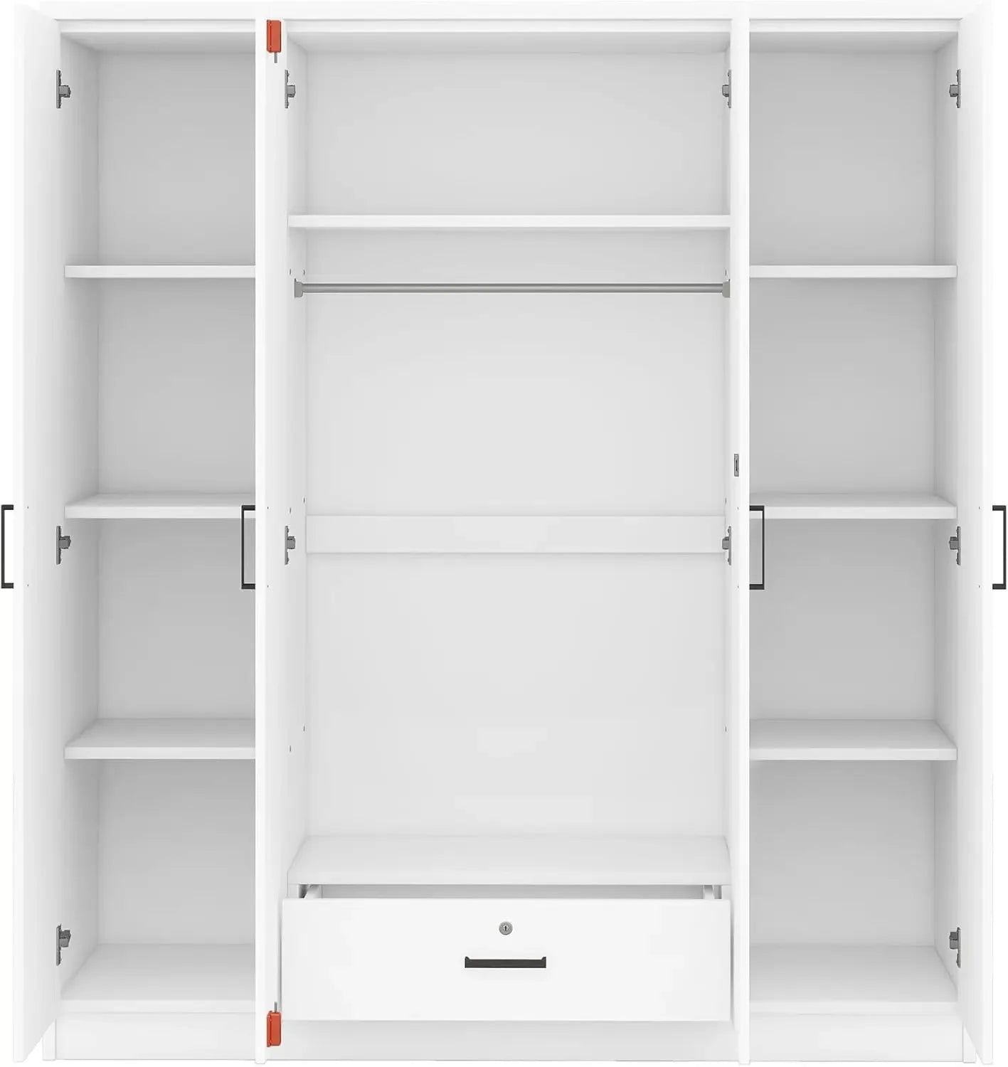 4-Door Wardrobe with Drawers, Shelves and Hanging Rail
