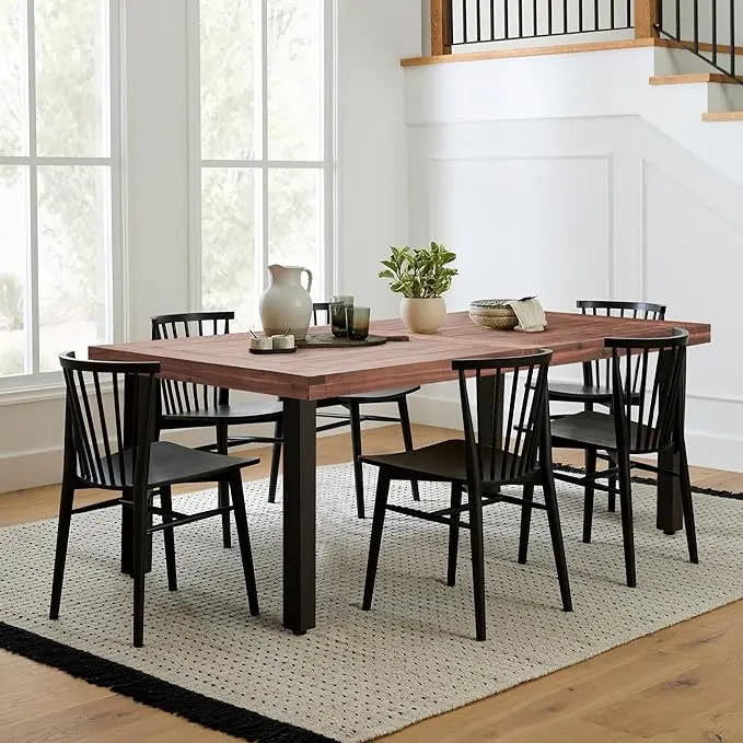Dining Table for 6 Acacia Wood Indoor Outdoor Home Kitchen Table with Iron Legs Large Rectangular Patio Table for Deck,