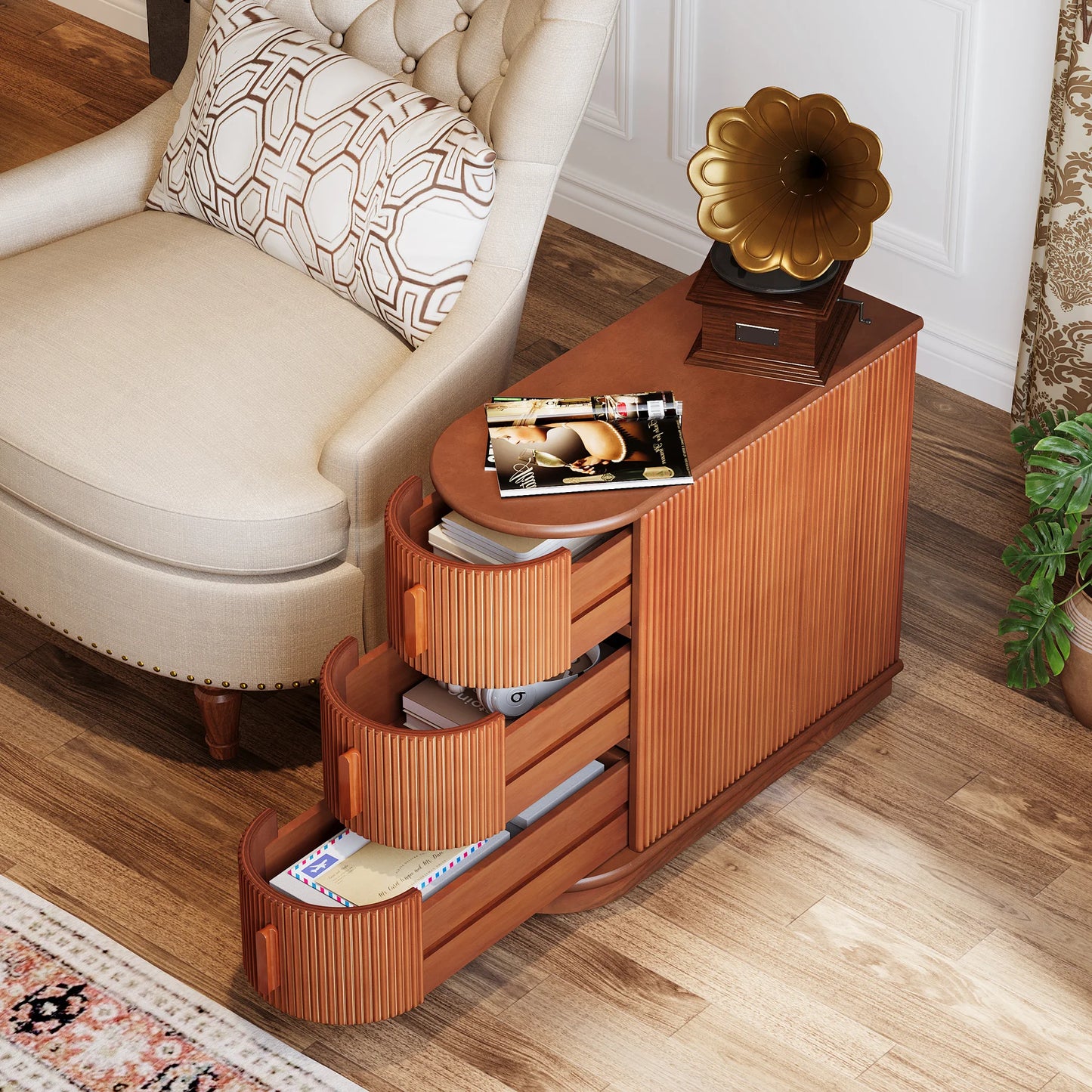 Tribesigns End Table Round Solid Wood Sofa Bedside Narrow Bedroom Side Table Nightstand with Drawer