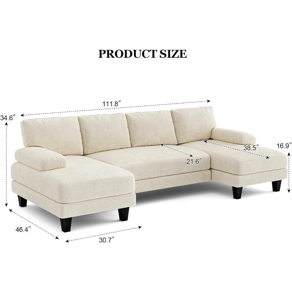 U Shaped Sectional Couch, Sofa with Double Chaise
