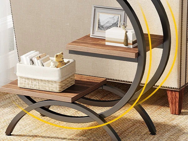 Tribesigns C-Shaped End Table, Industrial 3-Tier Small Table for Couch, Wood Bedside Table Snack Table with Storage Shelves