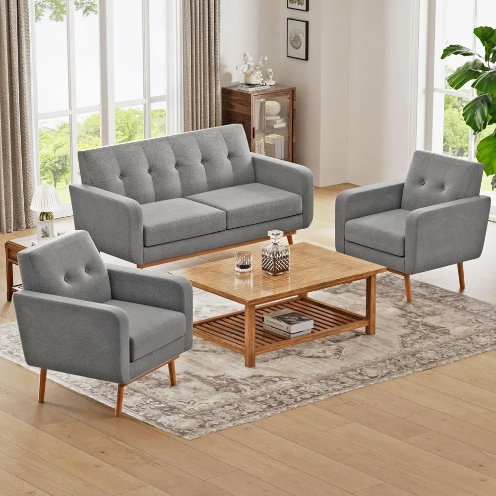 Couch Set with Solid Frame, Deep Seat Sofa Set