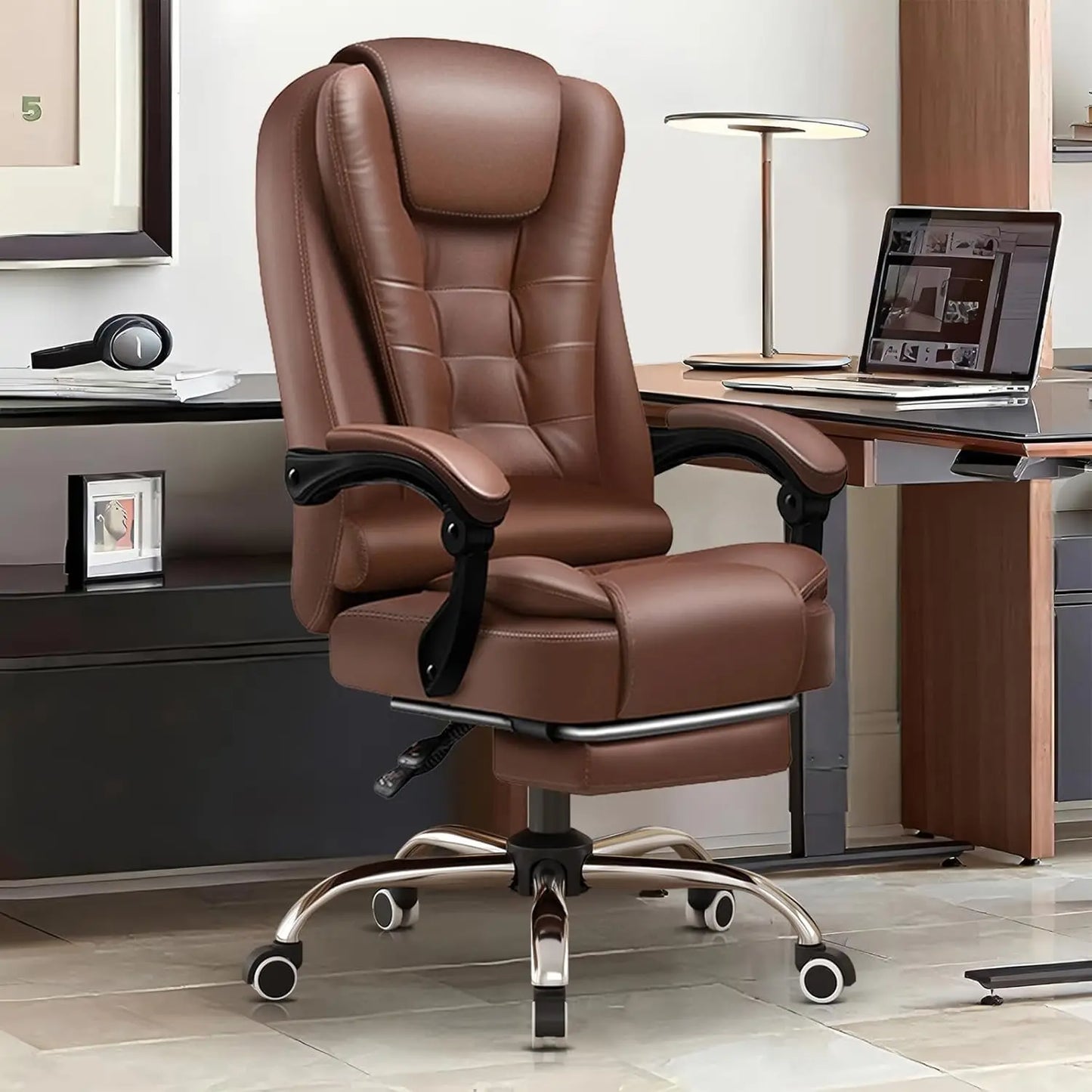 Adjustable PU Leather Office Chair with High Back