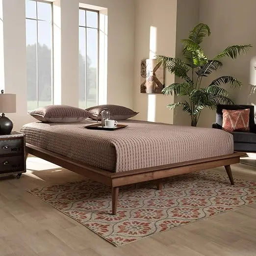 Walnut Queen Platform Bed Frame by Baxton Studio
