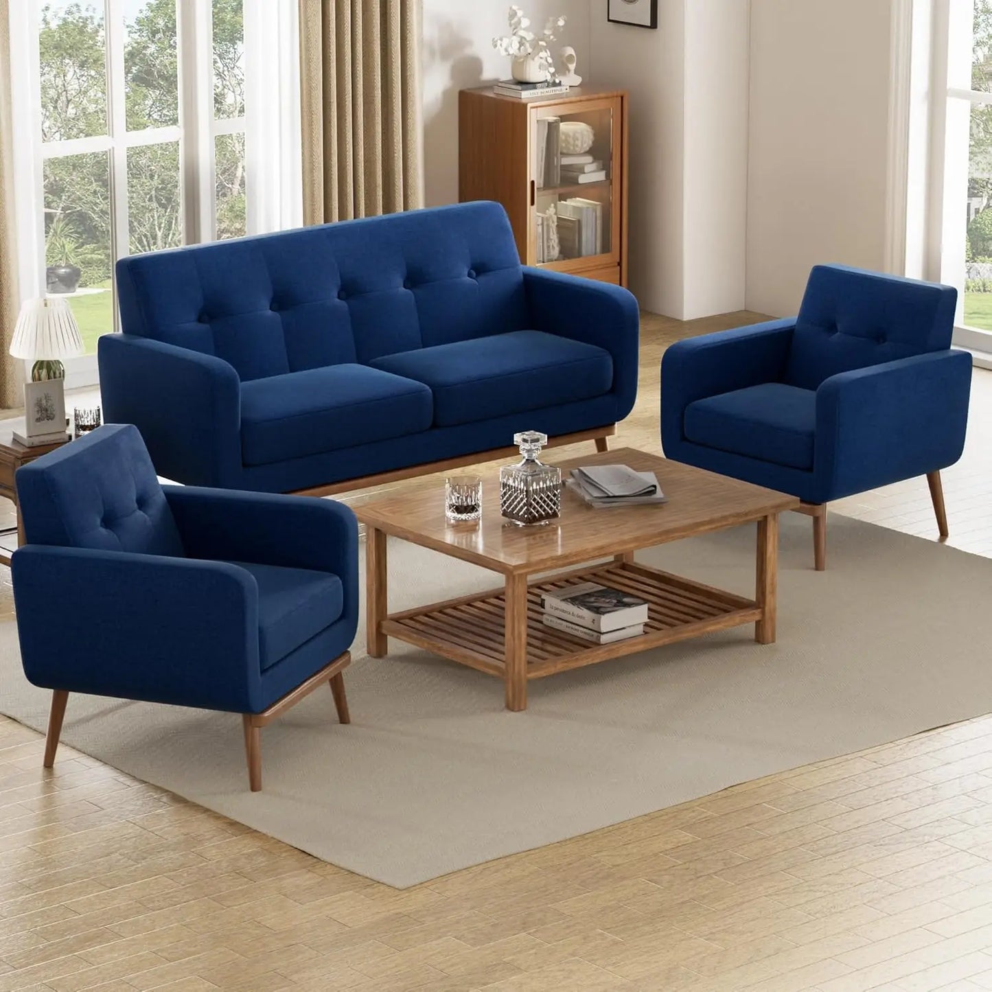 Couch Set with Solid Frame, Deep Seat Sofa Set