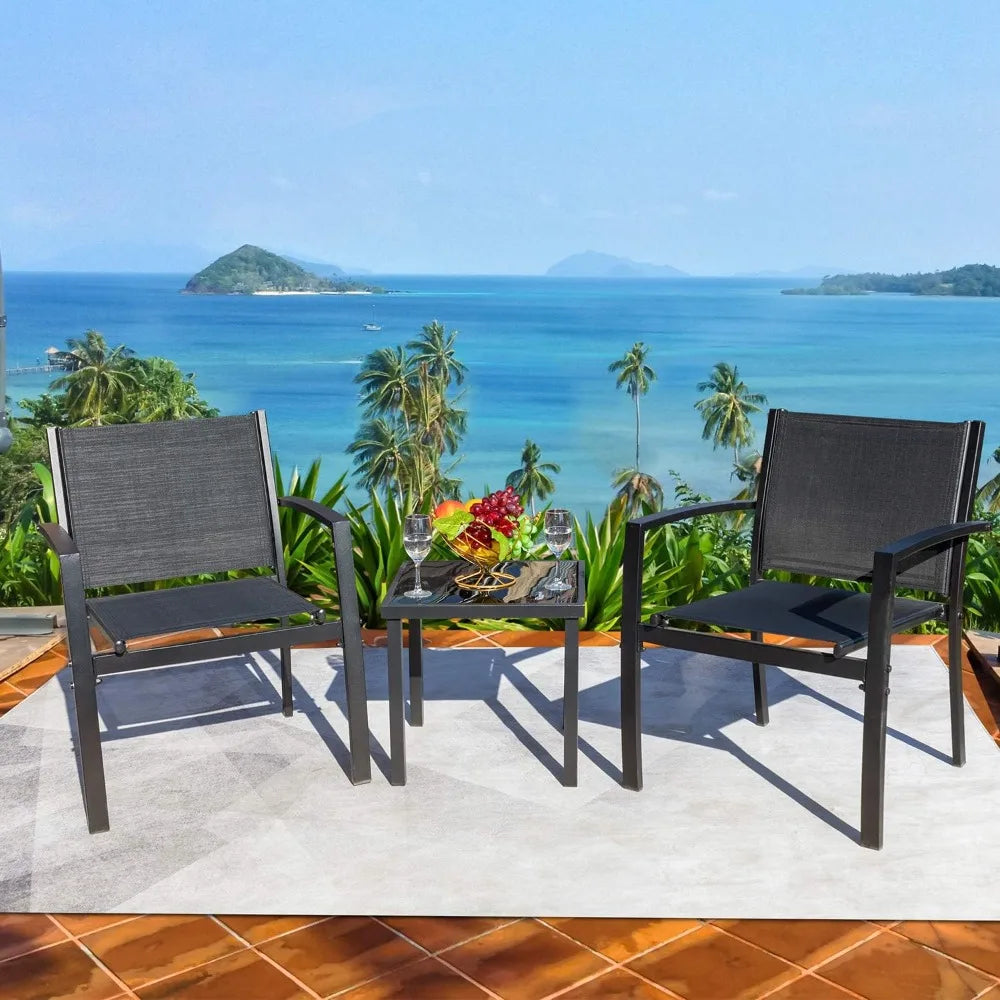 3 Pieces Furniture Outdoor Porch Lawn Chairs with Coffee Table