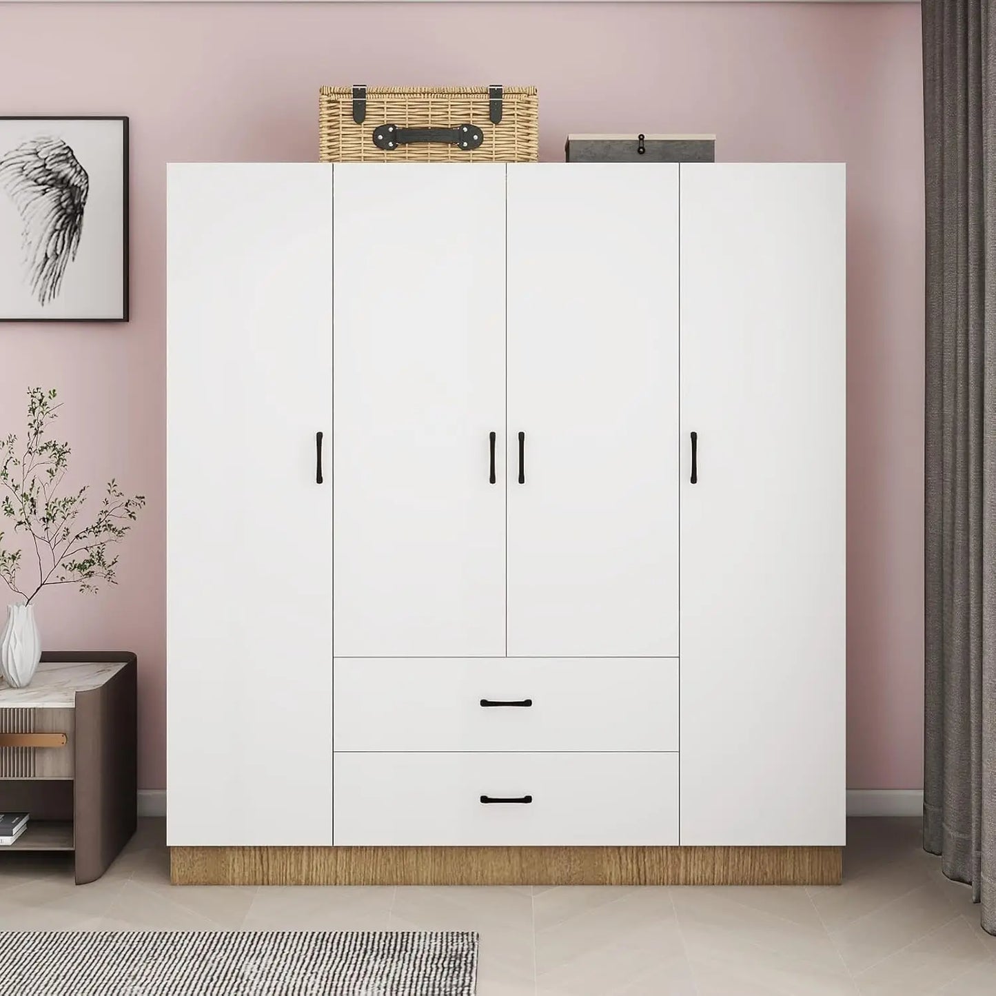 Armoire Wardrobe Closet with 3 Drawers and 4 Doors