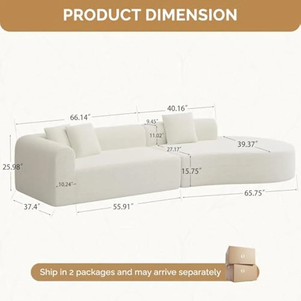 Curved Sofa, Upholstery Corduroy Sofa Couch with 3 Pillows