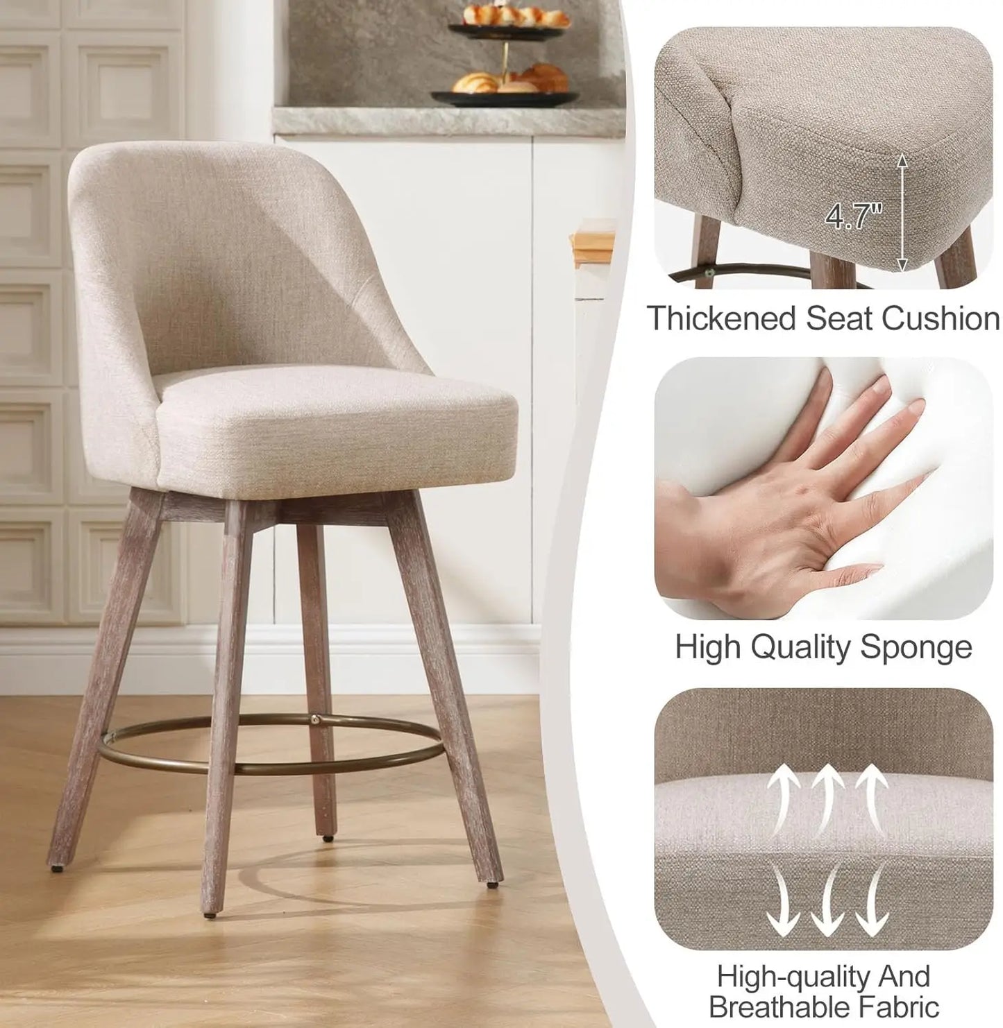 Counter Height Bar Stools Set of 3 with Backs and Wood Legs