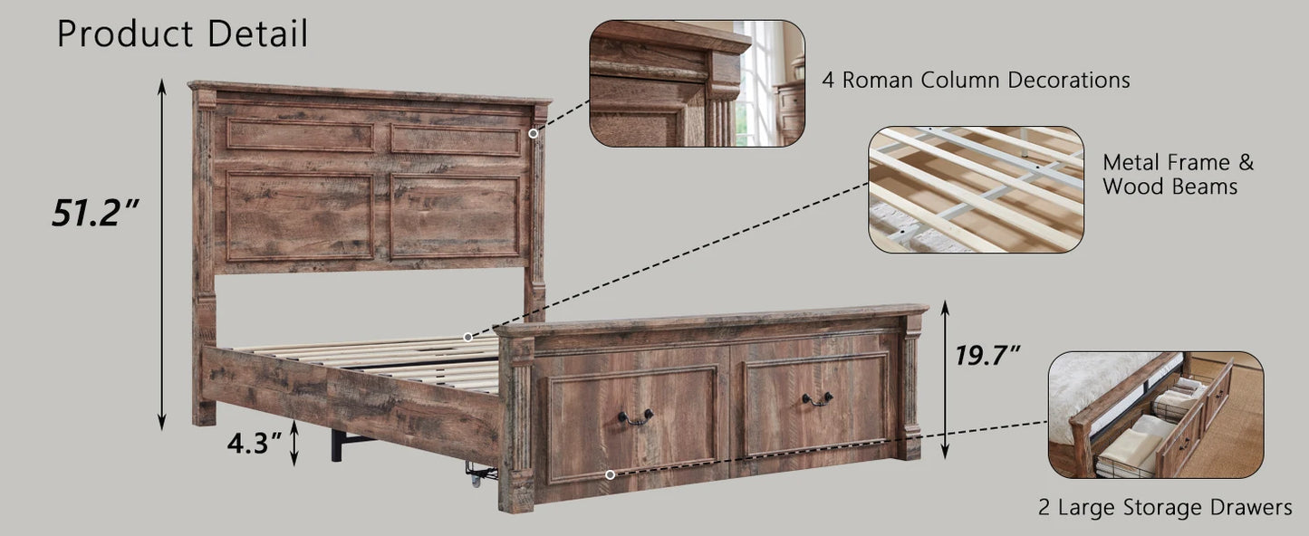 Queen Size Bed Frame, with Storage Drawers