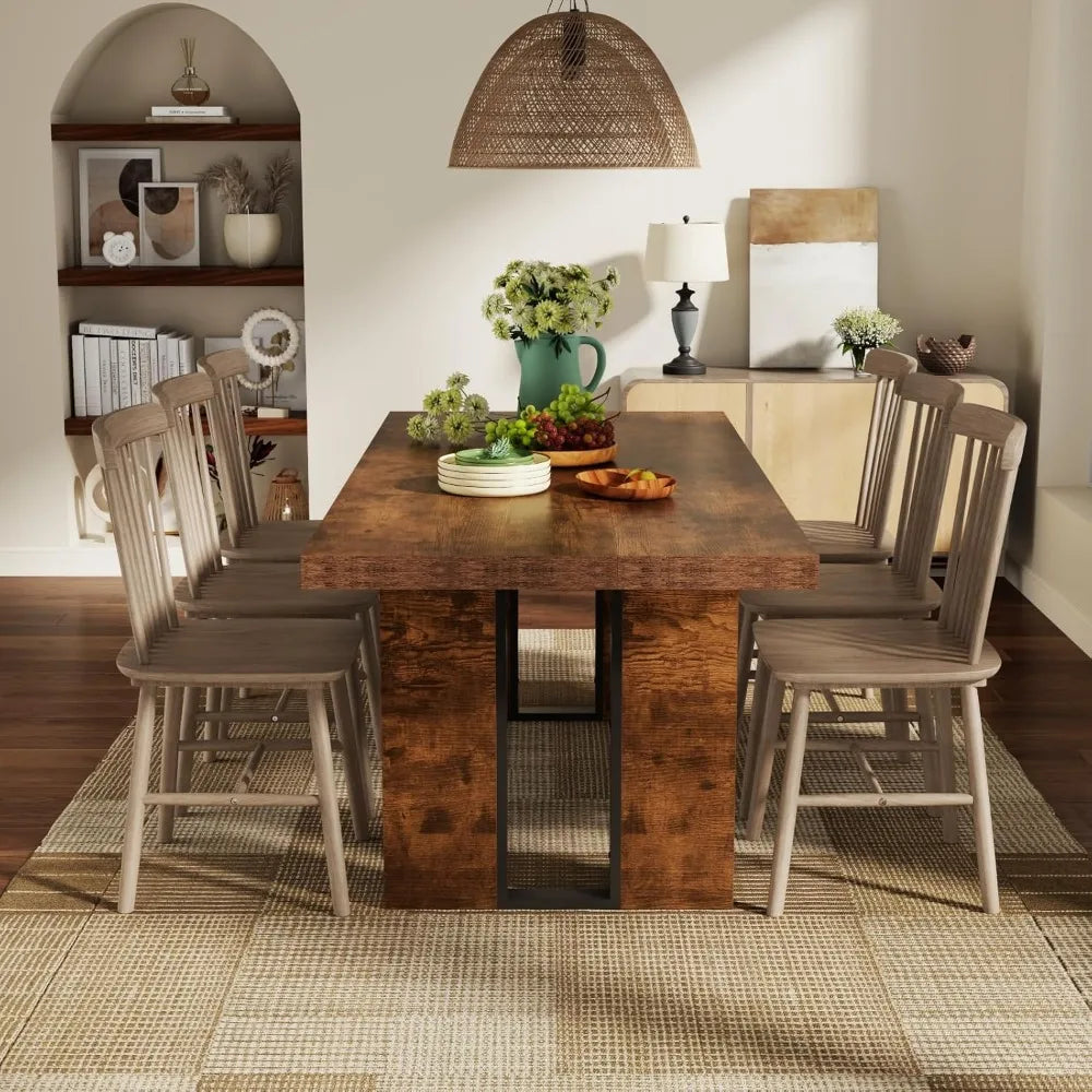 71" Rustic Dining Table for 8, Farmhouse Dinner Table for 6 to 8, Rectangular Kitchen Table with Heavy Duty Legs for Dining Room