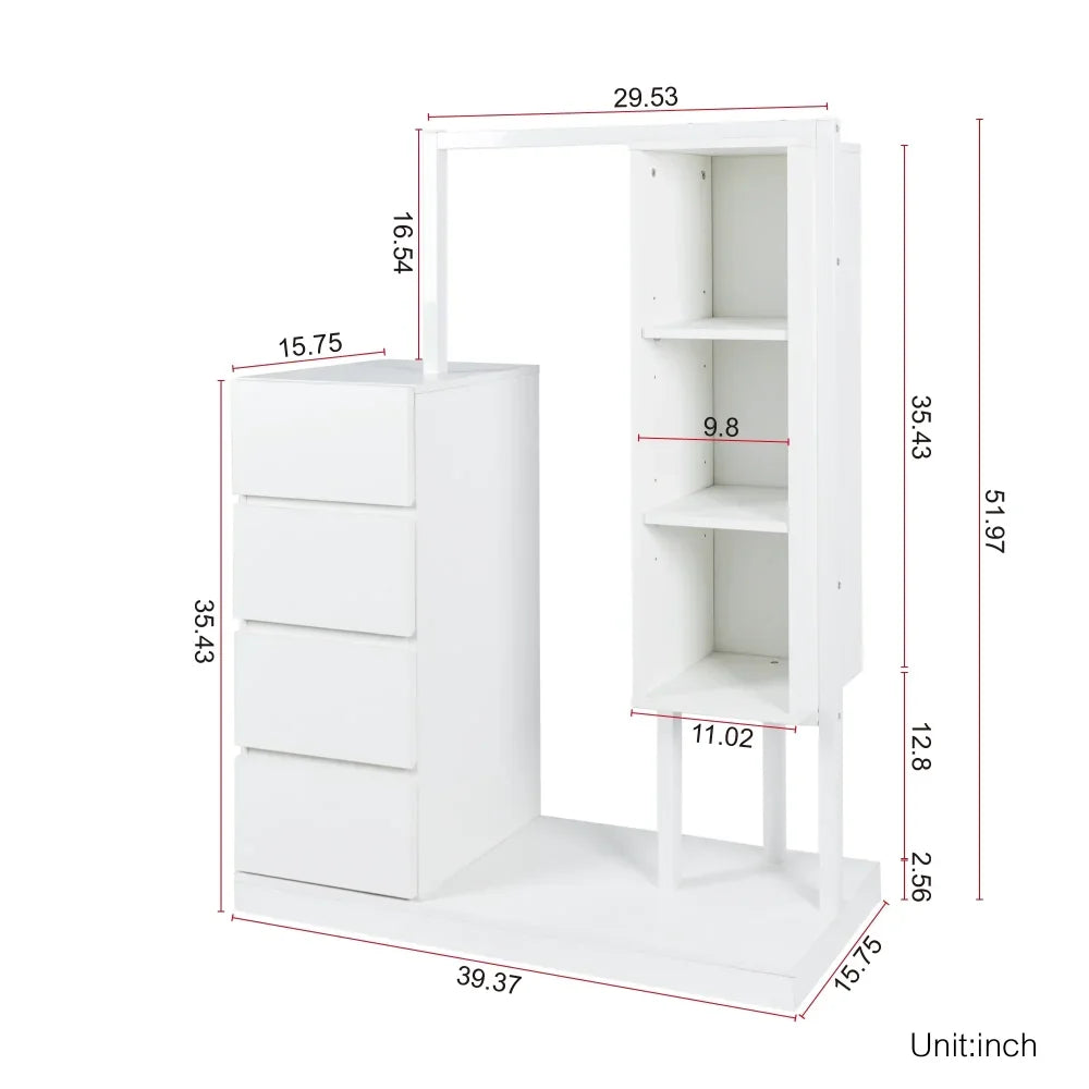 Wardrobe Cabinet with Hanging Rack & Shelves