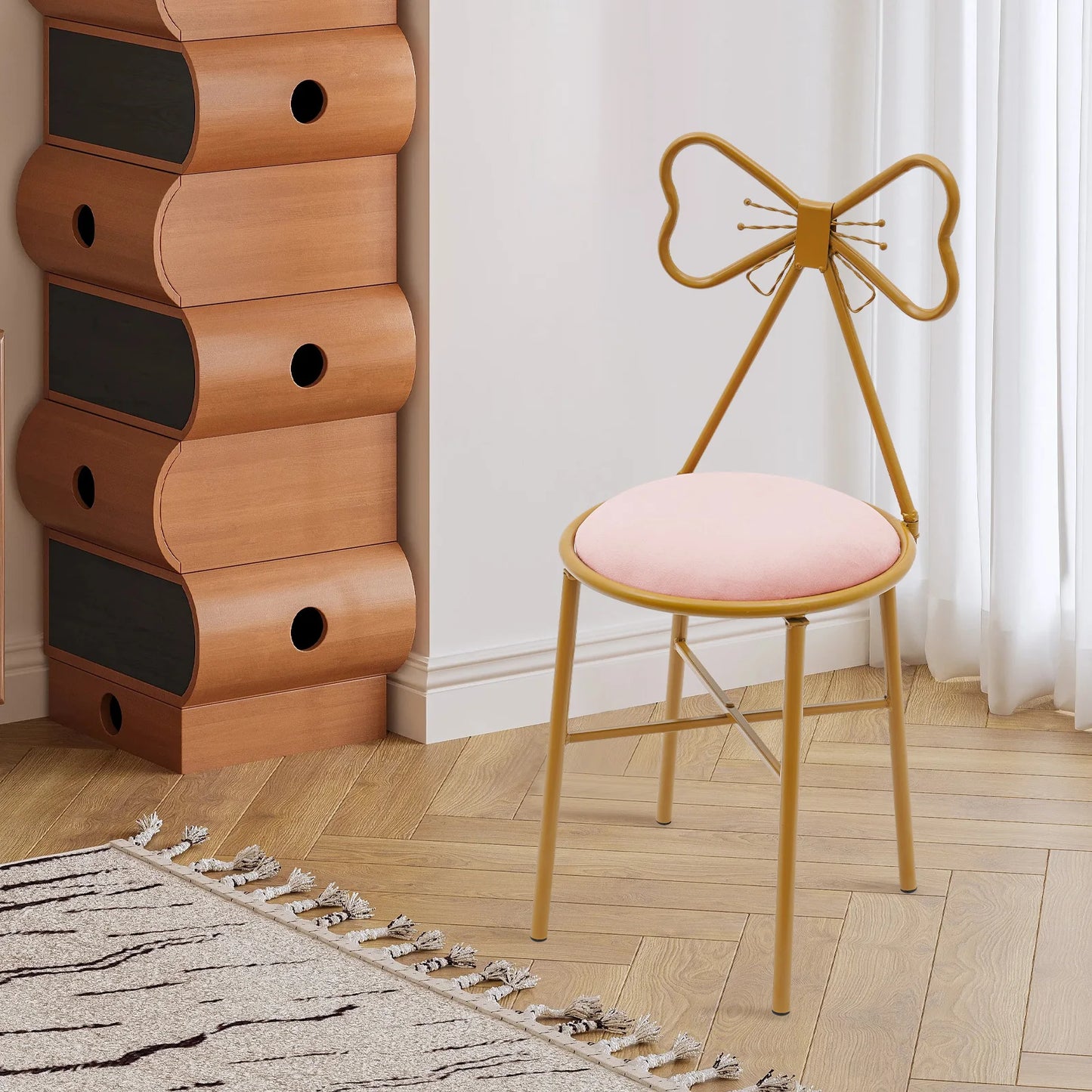 Velvet Makeup Chair Metal Frame Butterfly Backrest Chair