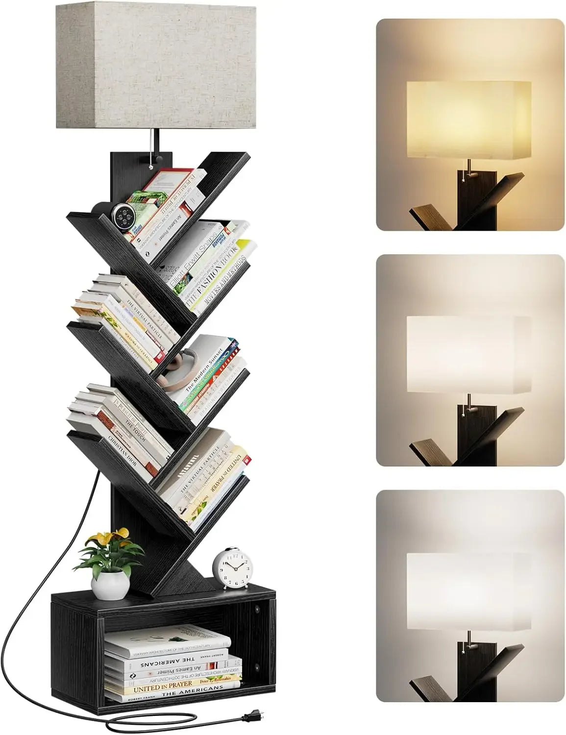 6 Tier Bookshelf with Light, Narrow Bookcase