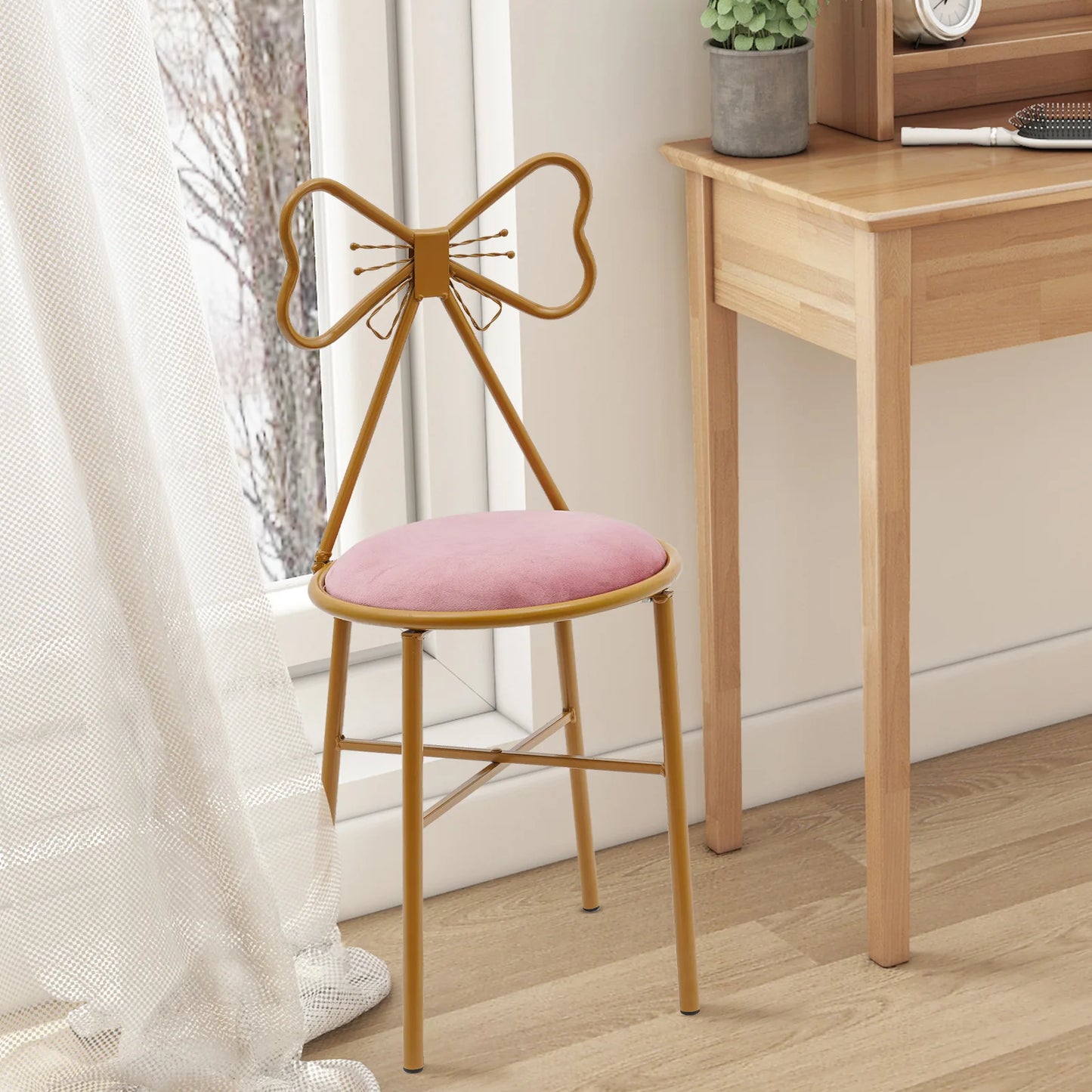 Velvet Makeup Chair Metal Frame Butterfly Backrest Chair