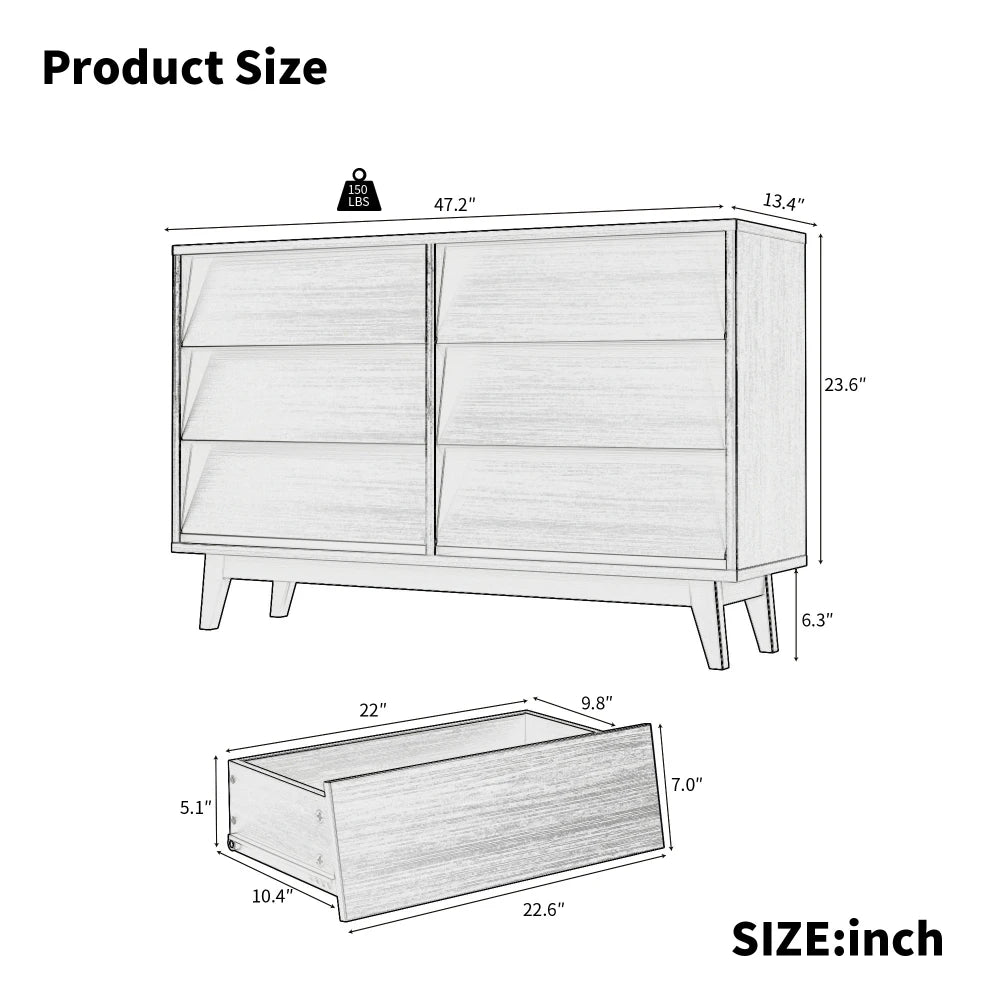 6 Drawer Double Dresser, Wood Chest of Drawers