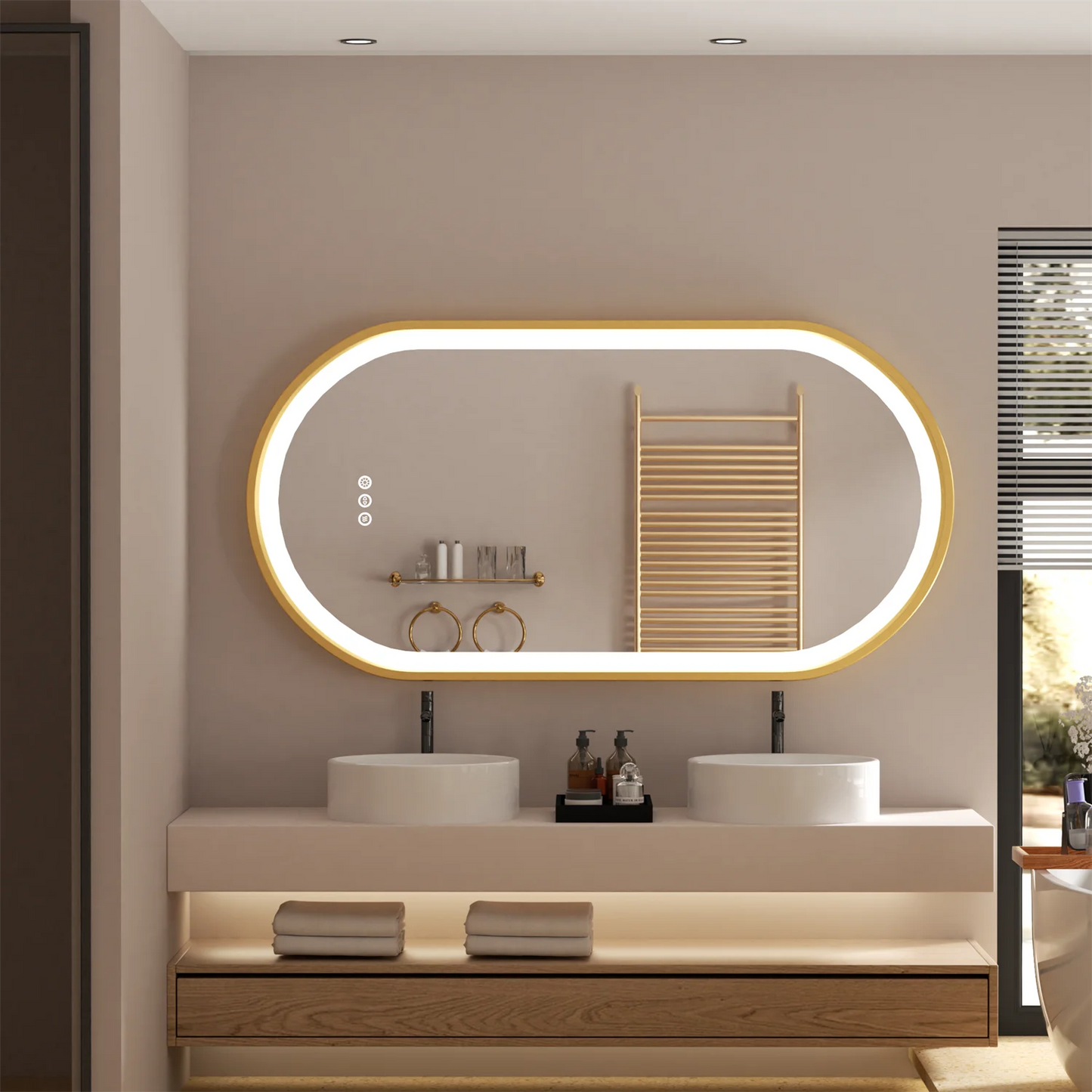 Gold Frame Oval Bathroom Mirror LED Lighted