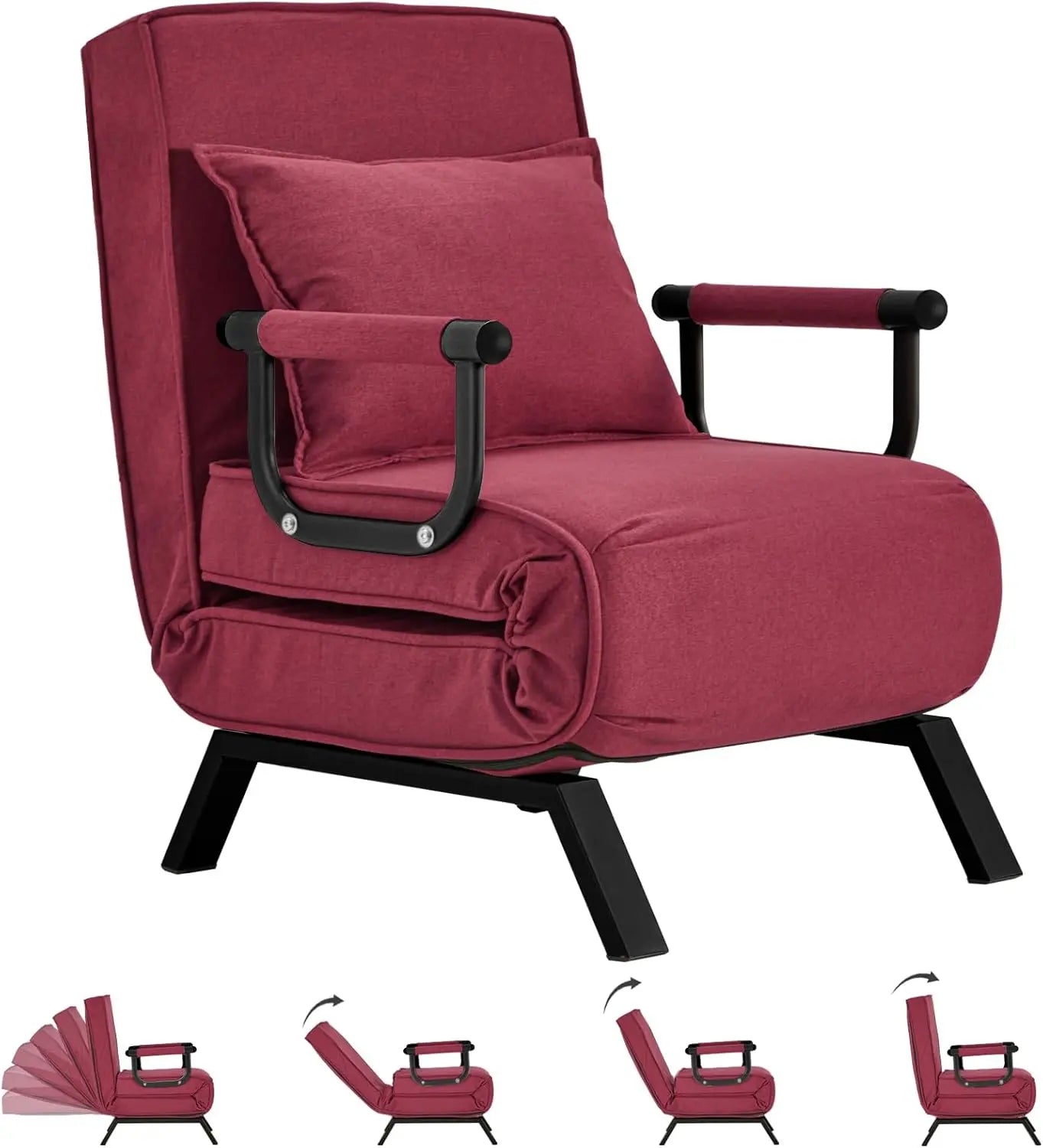Convertible Chair, Tri-fold Upholstered Armchair Sleeper with Pillow