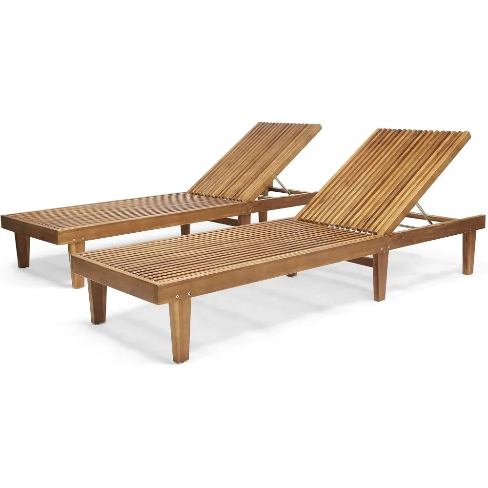 Outdoor Wooden Chaise Lounge, Set of 2