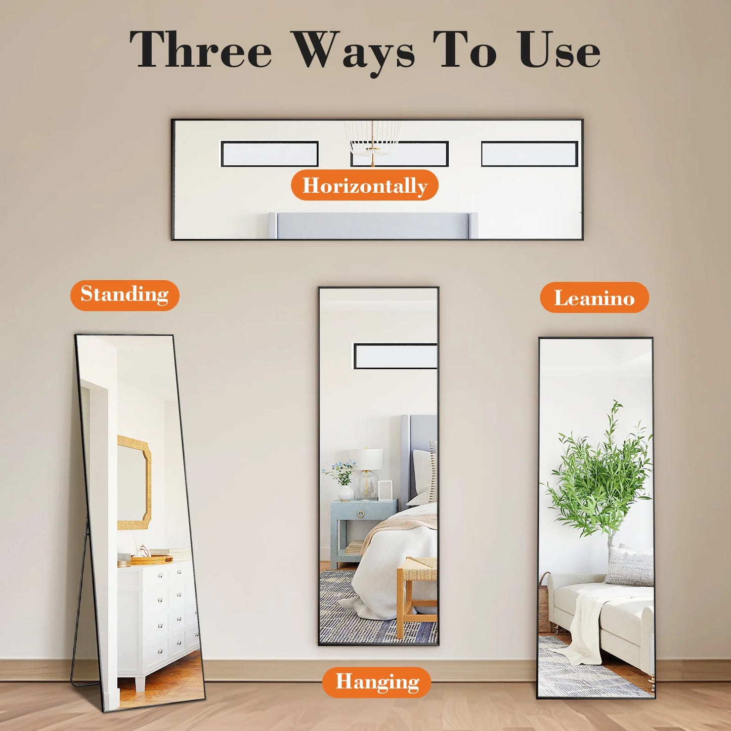 Full Body Wall Mirror Standing Hanging or Leaning