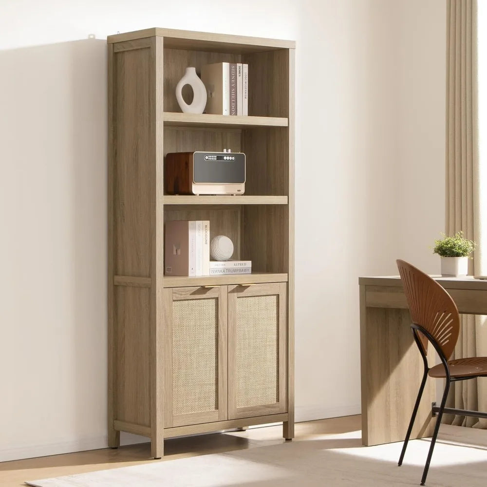 Rattan Bookcase with Doors, Large Bookshelf