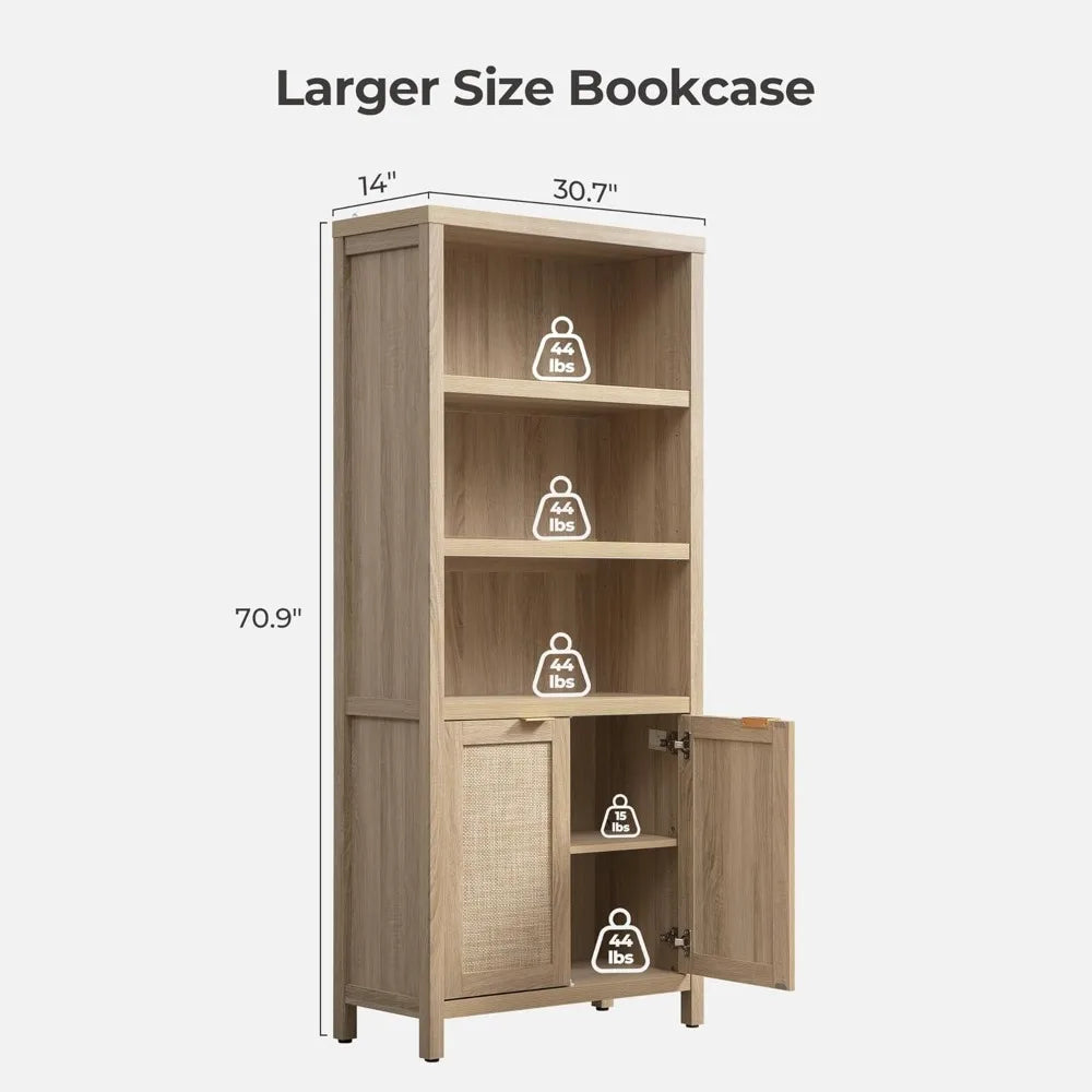 Rattan Bookcase with Doors, Large Bookshelf