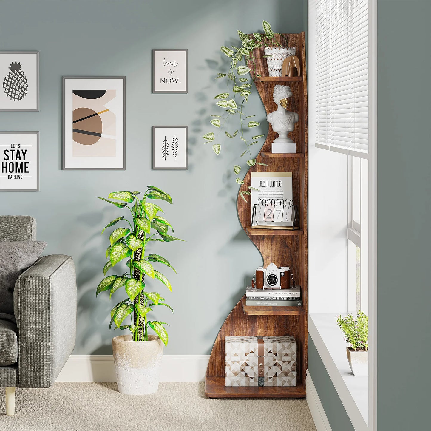 Corner bookShelf, 5-Tier Stylish Corner Bookcase
